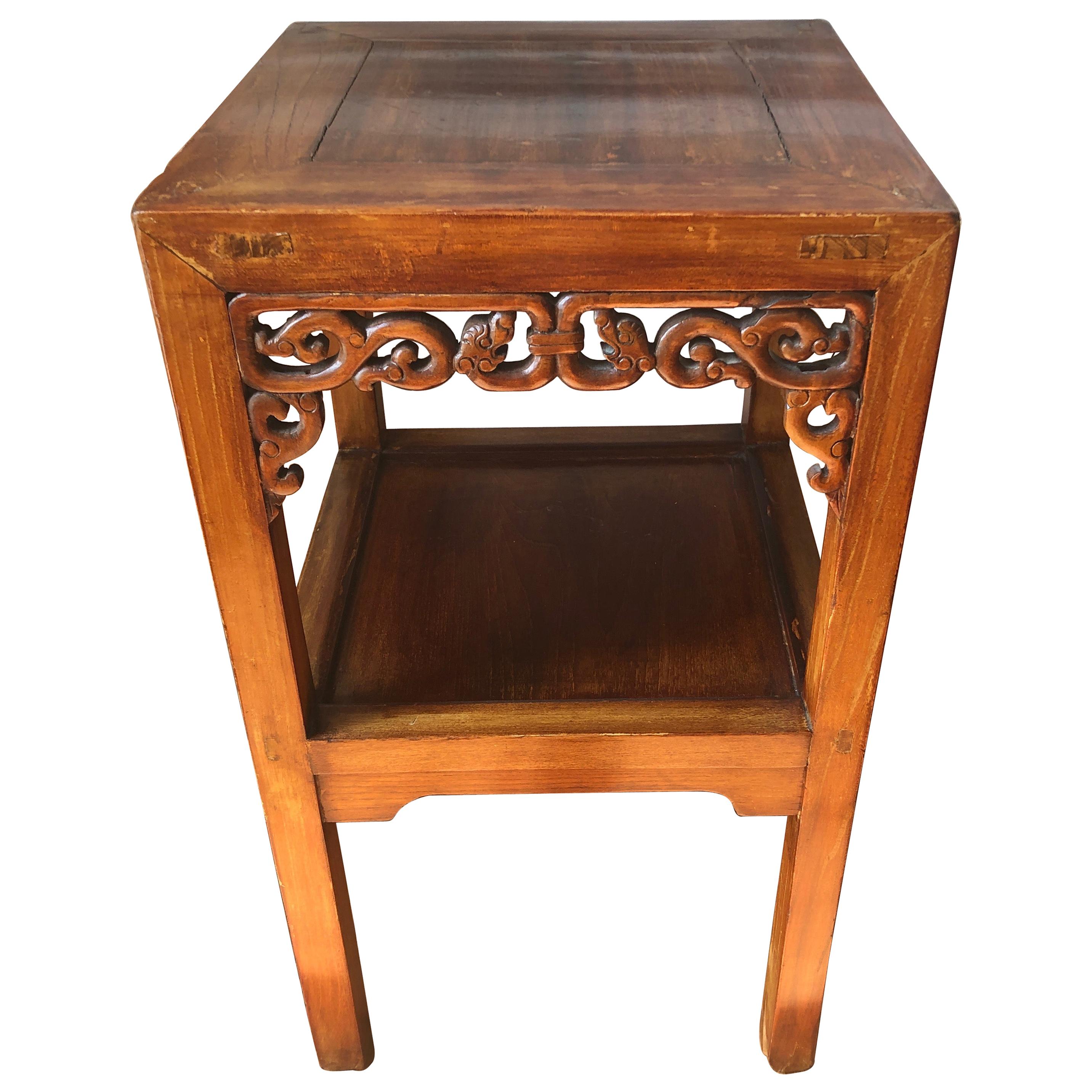 Marvellous Elm Chinese Two-Tier Side Table or Nightstand
