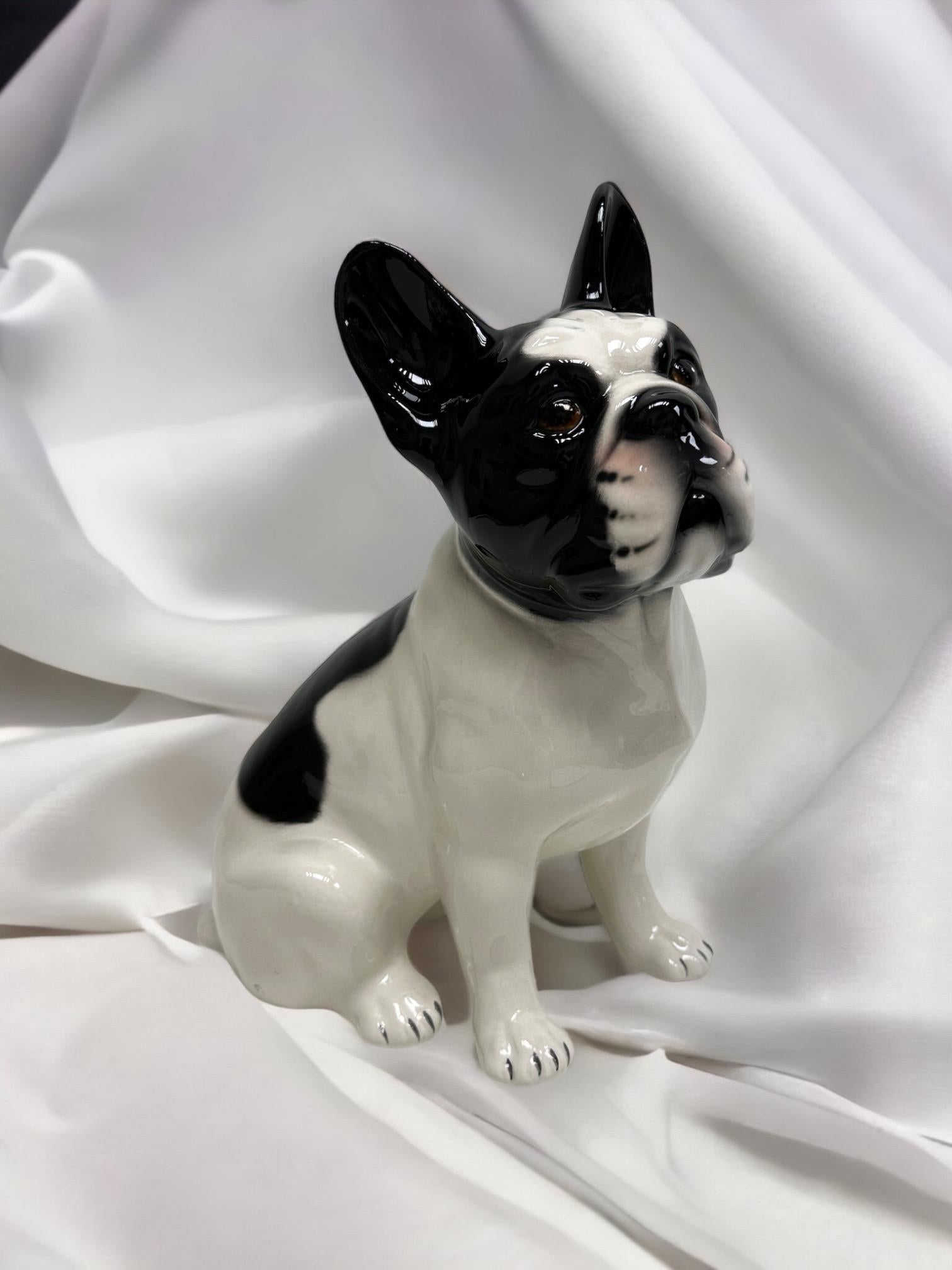 Marvelous French Bulldog Pug Dogs Ceramic Statue Sculpture Vintage, Italy, 1980s In Good Condition For Sale In Nuernberg, DE