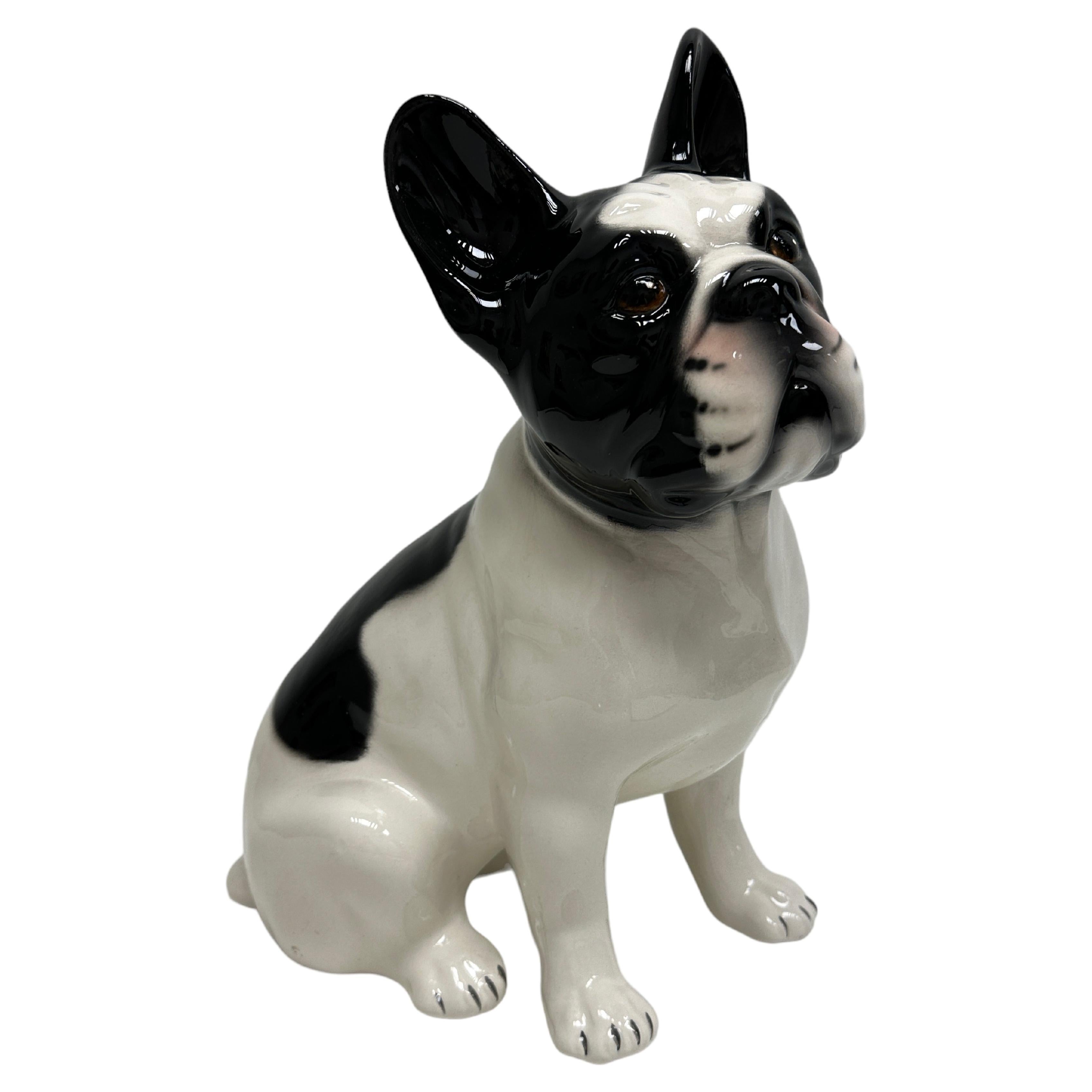 Marvelous French Bulldog Pug Dogs Ceramic Statue Sculpture Vintage, Italy, 1980s For Sale