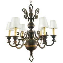 Marvelous French Dark Burgundy Gold and Black Wrought Iron and Metal Chandelier