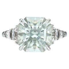 Meraviglioso anello in platino con berillo verde e diamanti taglio francese - Anello di fidanzamento