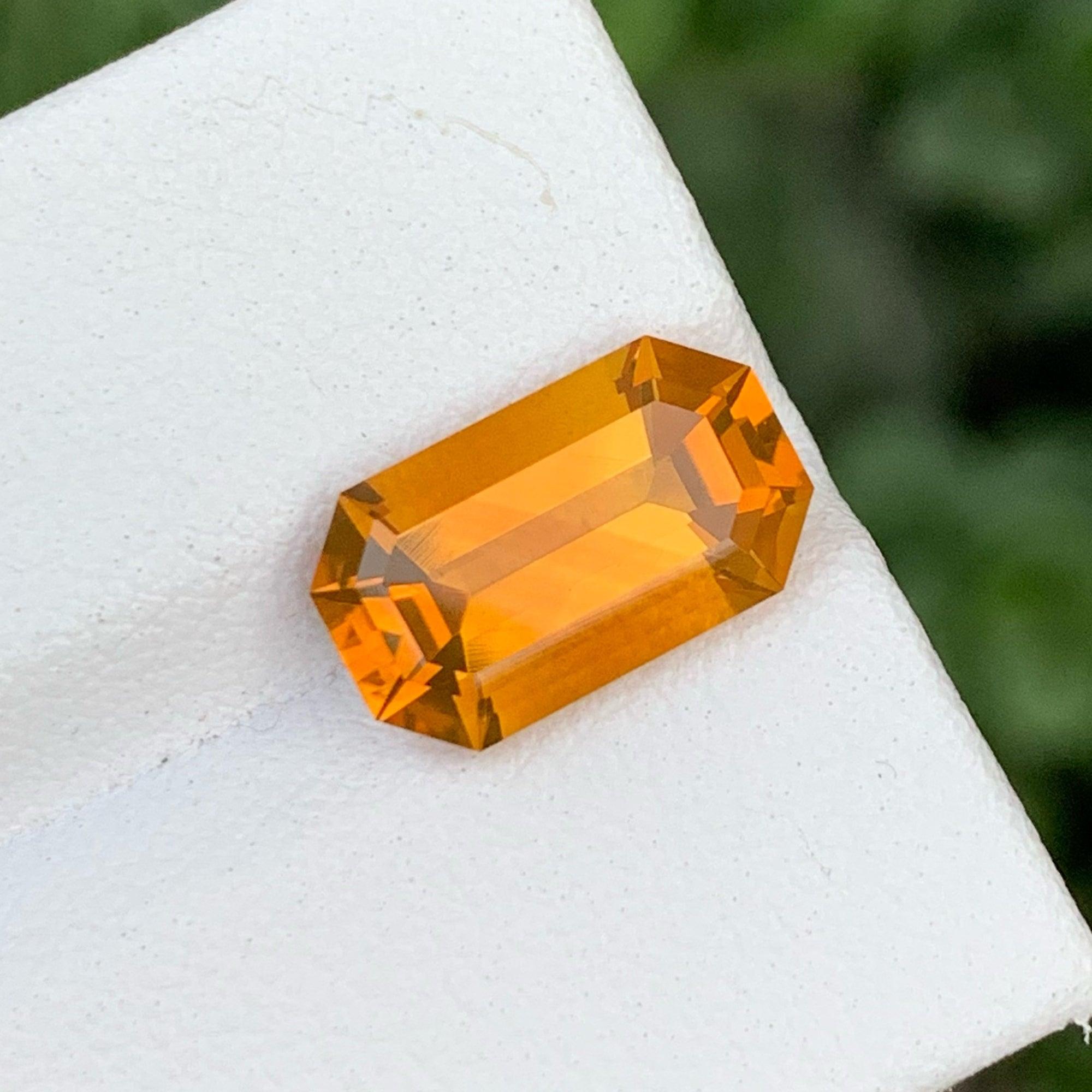 Emerald Cut Marvelous Intense Orange Citrine Gemstone 3.35 Carats Natural Citrine for Ring