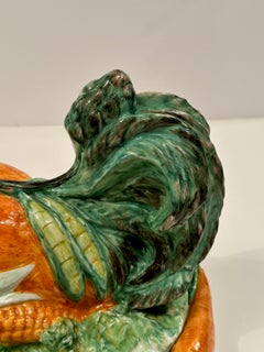 Marvelous Italian Ceramic Majolica Rooster and Vegetable Tureen