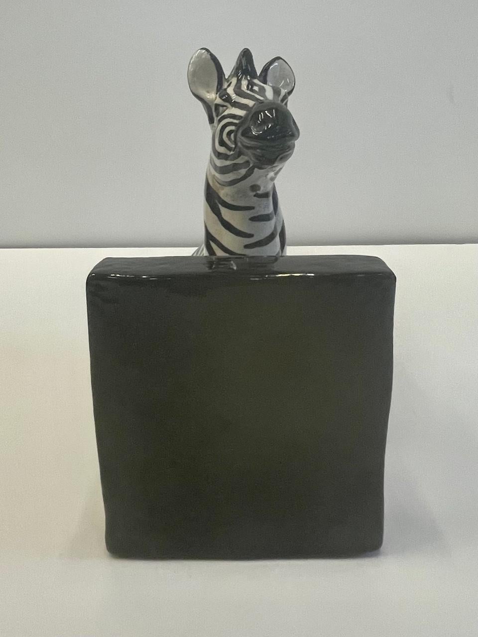 Marvelous Italian Vintage Black and White Glazed Terracotta Zebra Bookends 7