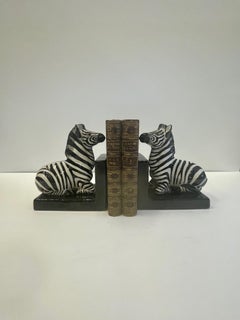 Marvelous Italian Vintage Black and White Glazed Terracotta Zebra Bookends