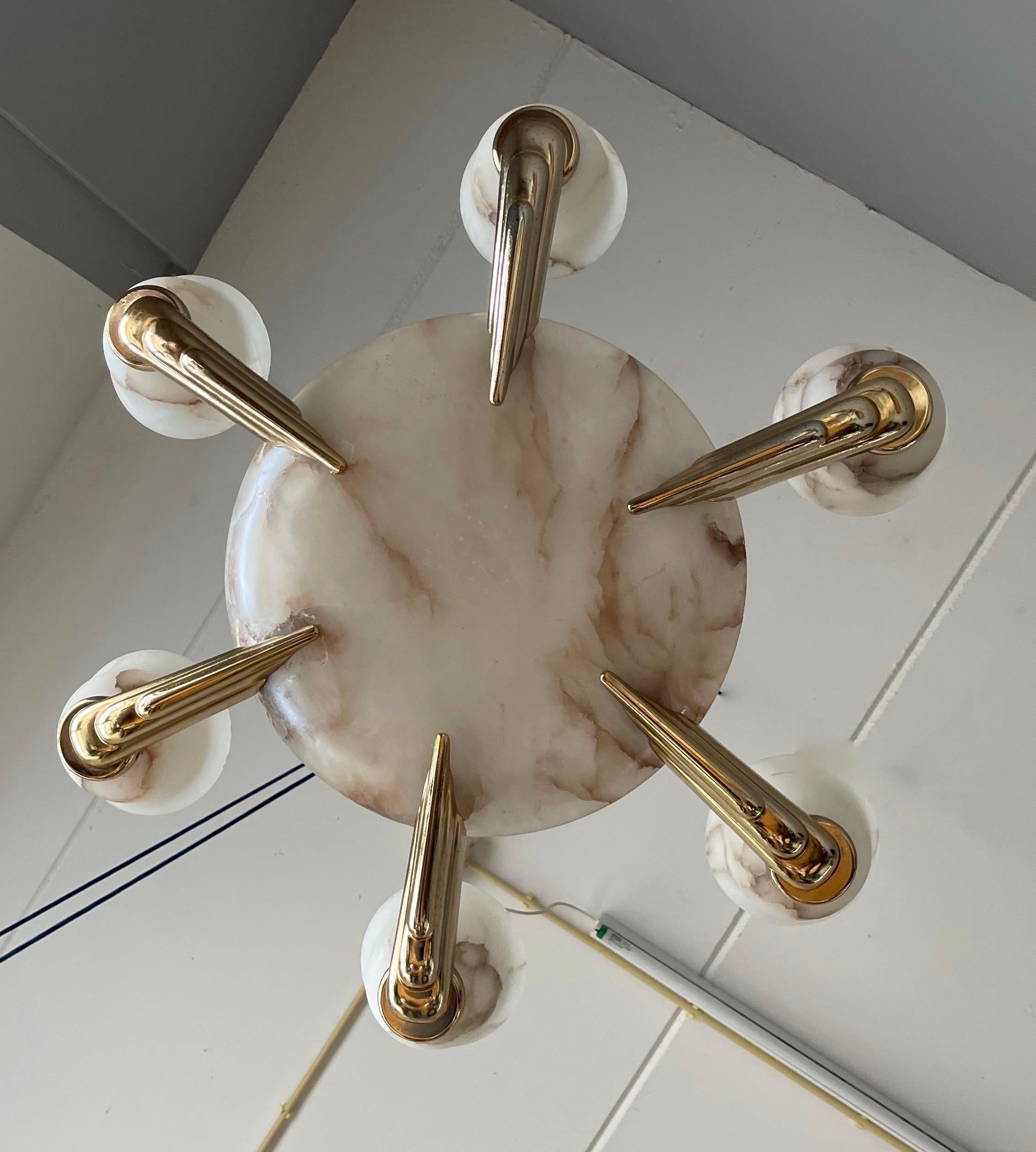Magnifique et grand lustre / lampe à suspension de style Art déco en albâtre et bronze Bon état - En vente à Lisse, NL