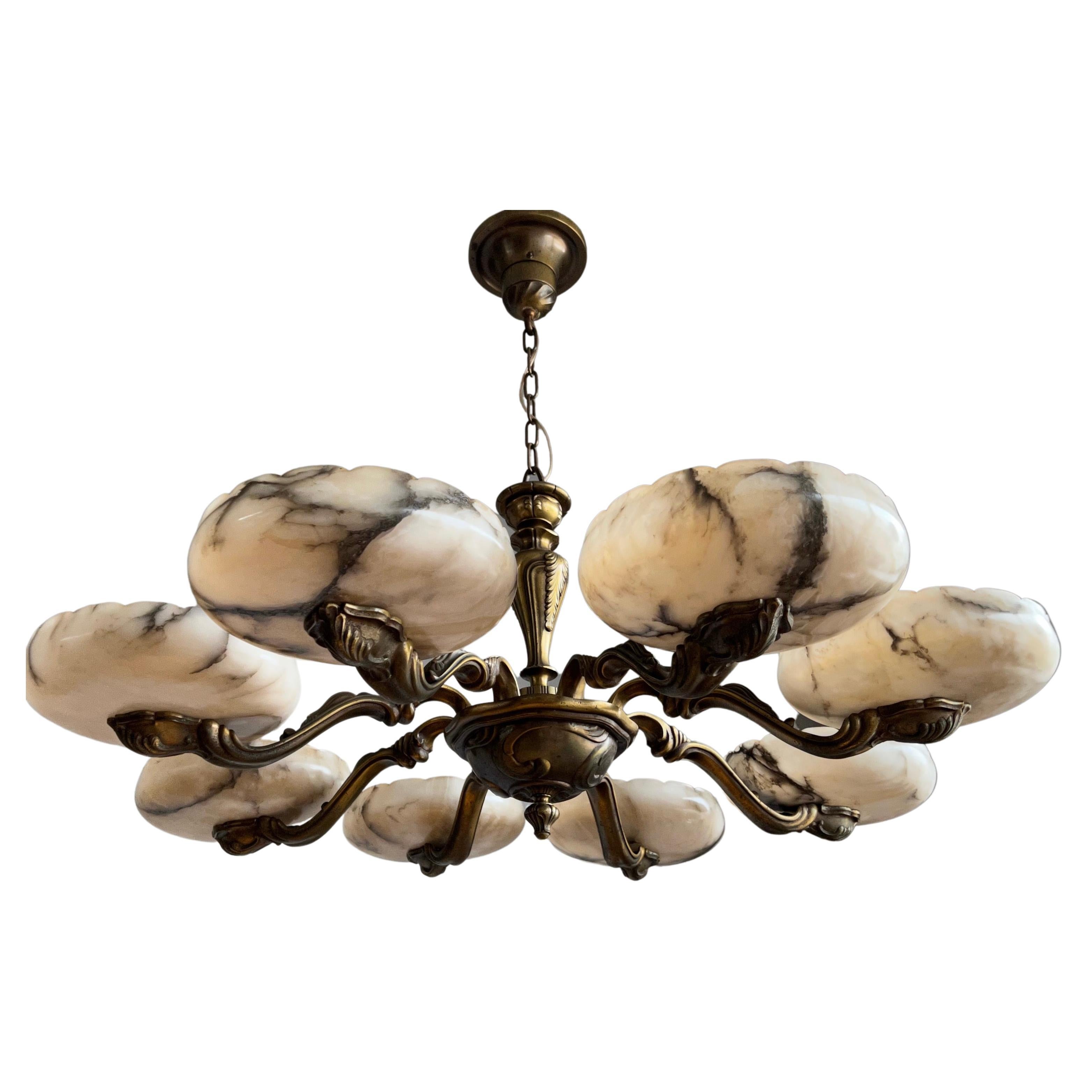 Marvelous 
Large Art Deco with 8 Alabaster Shades Chandelier / Pendant Light