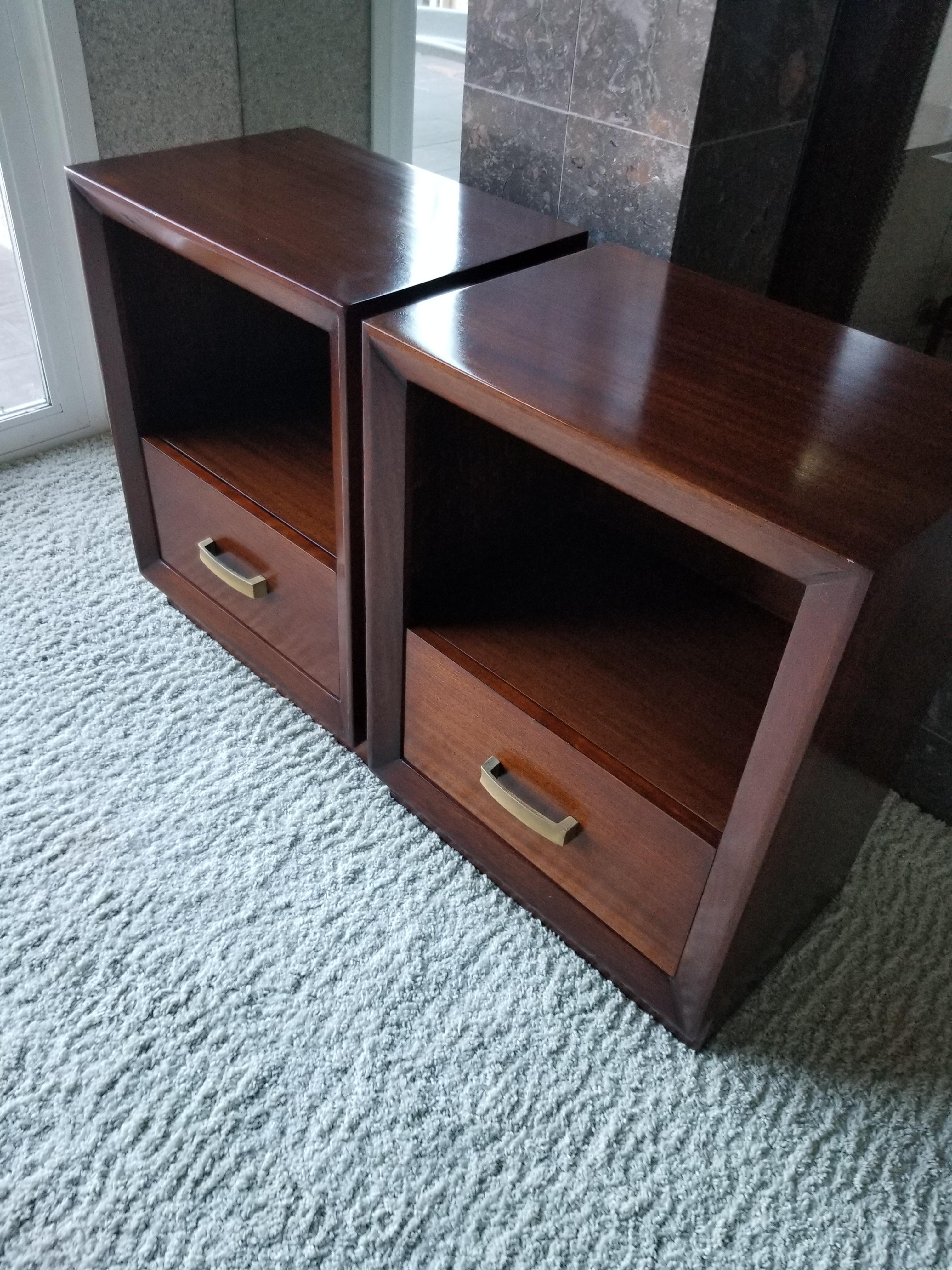 Marvelous Mahogany with Brass Nightstands End Tables, John Stuart Michigan 1950s 6