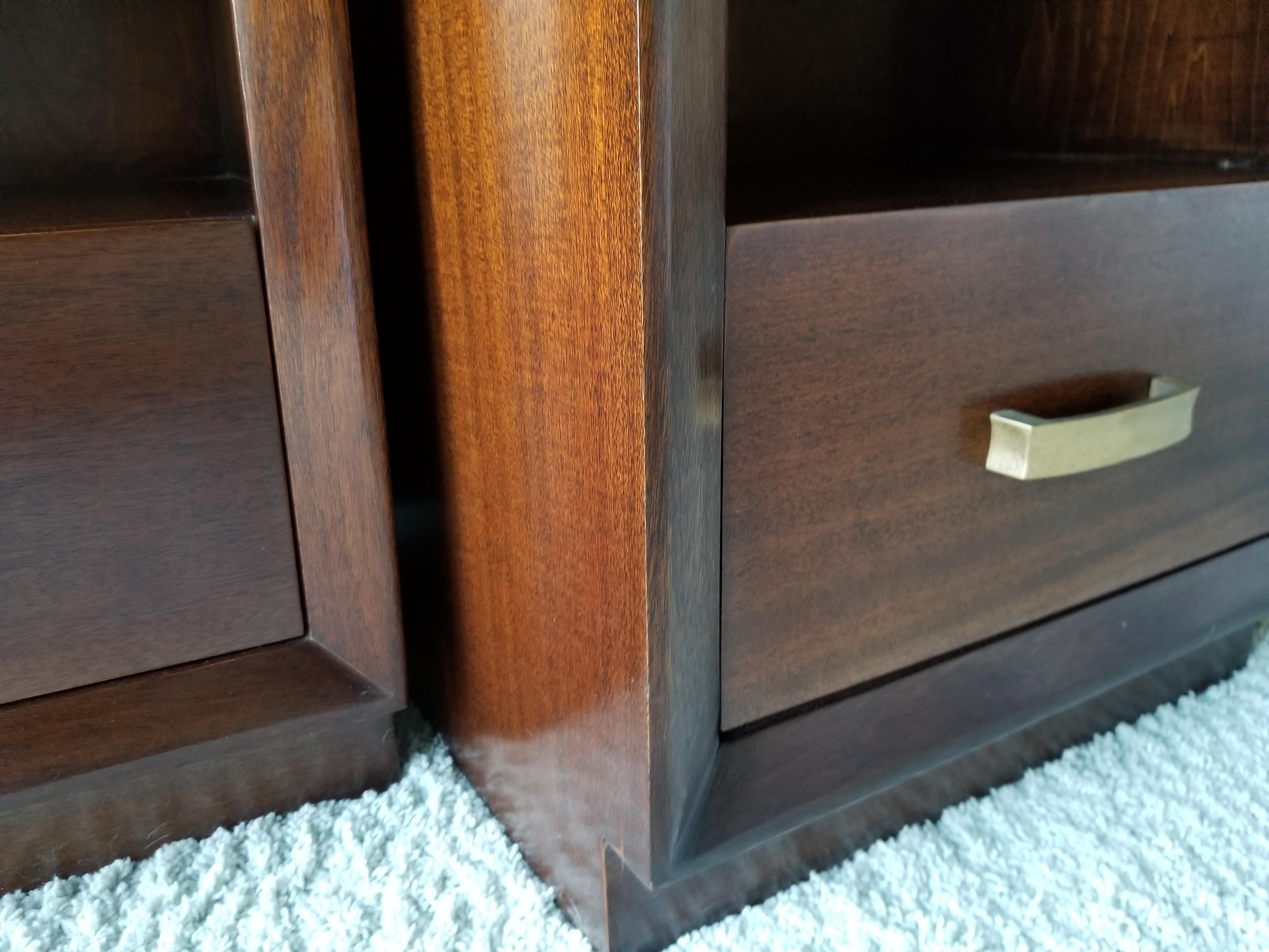 American Marvelous Mahogany with Brass Nightstands End Tables, John Stuart Michigan 1950s