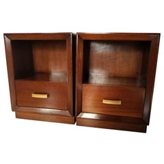 Marvelous Mahogany with Brass Nightstands End Tables, John Stuart Michigan 1950s