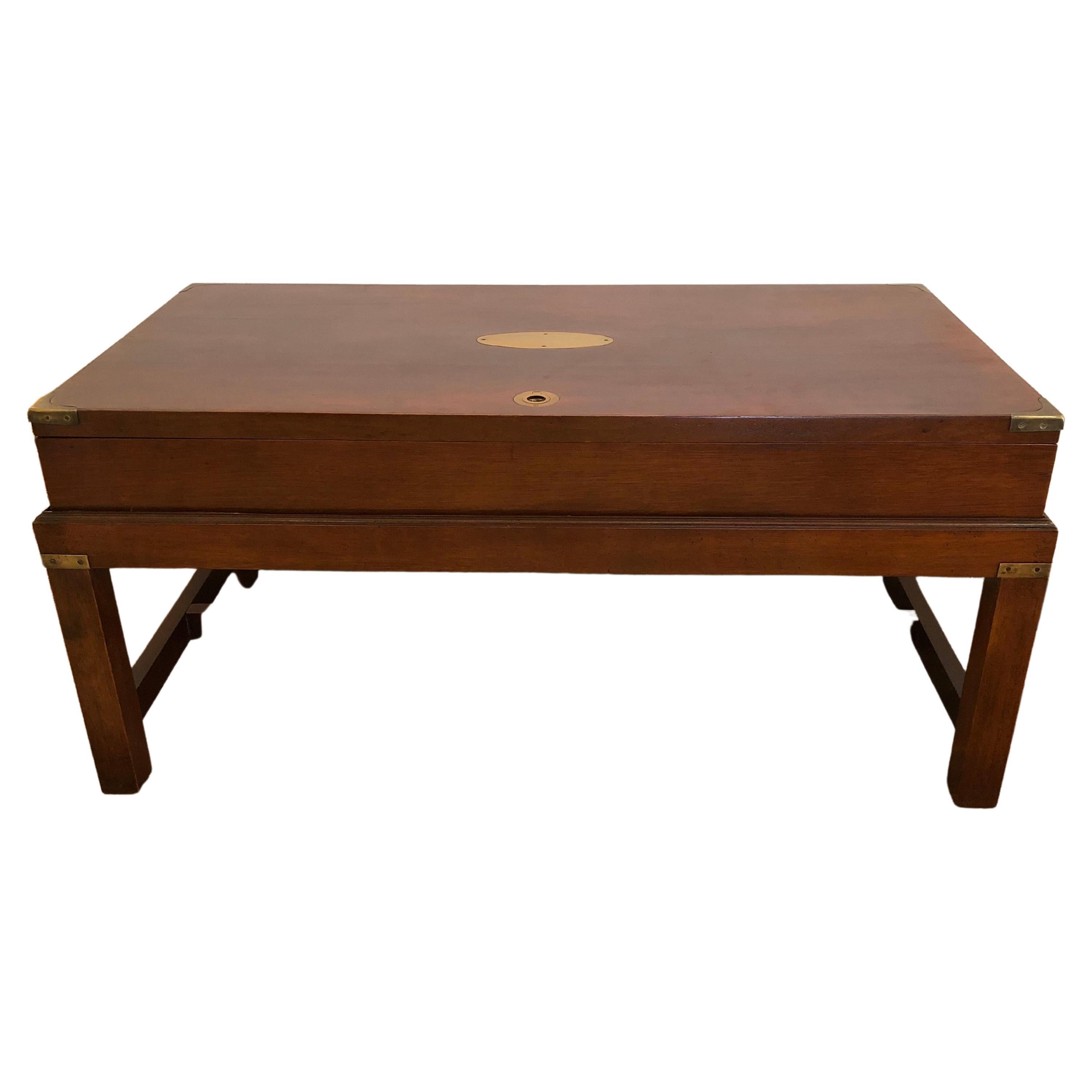 Marvelous Mahogany Campaign Style Document Box on Stand Coffee Table