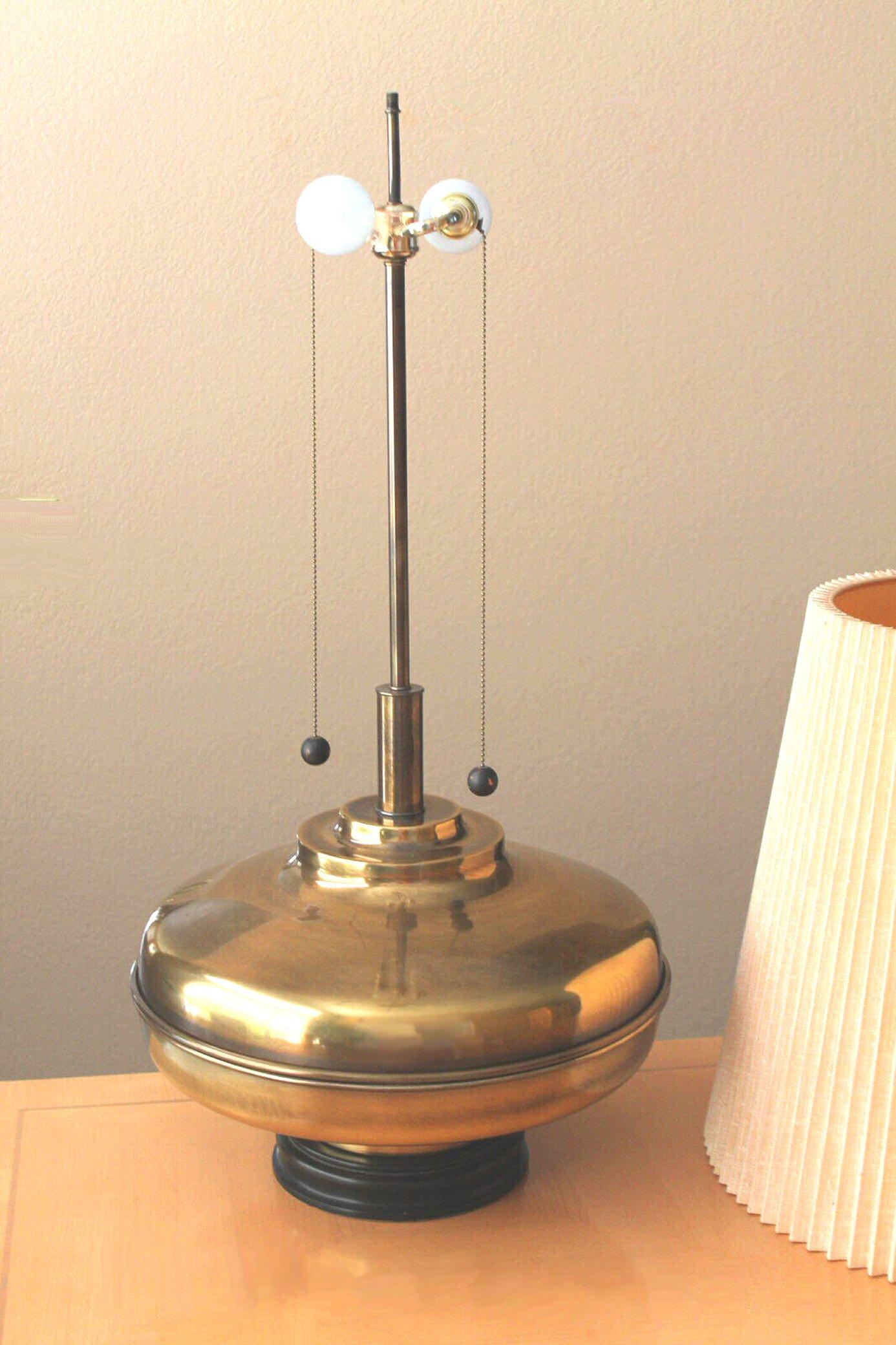 Marvelous MARBRO Mid Century Polished Brass Table Lamp! Huge Showpiece Lighting In Good Condition For Sale In Peoria, AZ