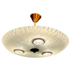 Marvelous Midcentury Modern Art Glass and Copper 3-Light Flush Mount / Pendant