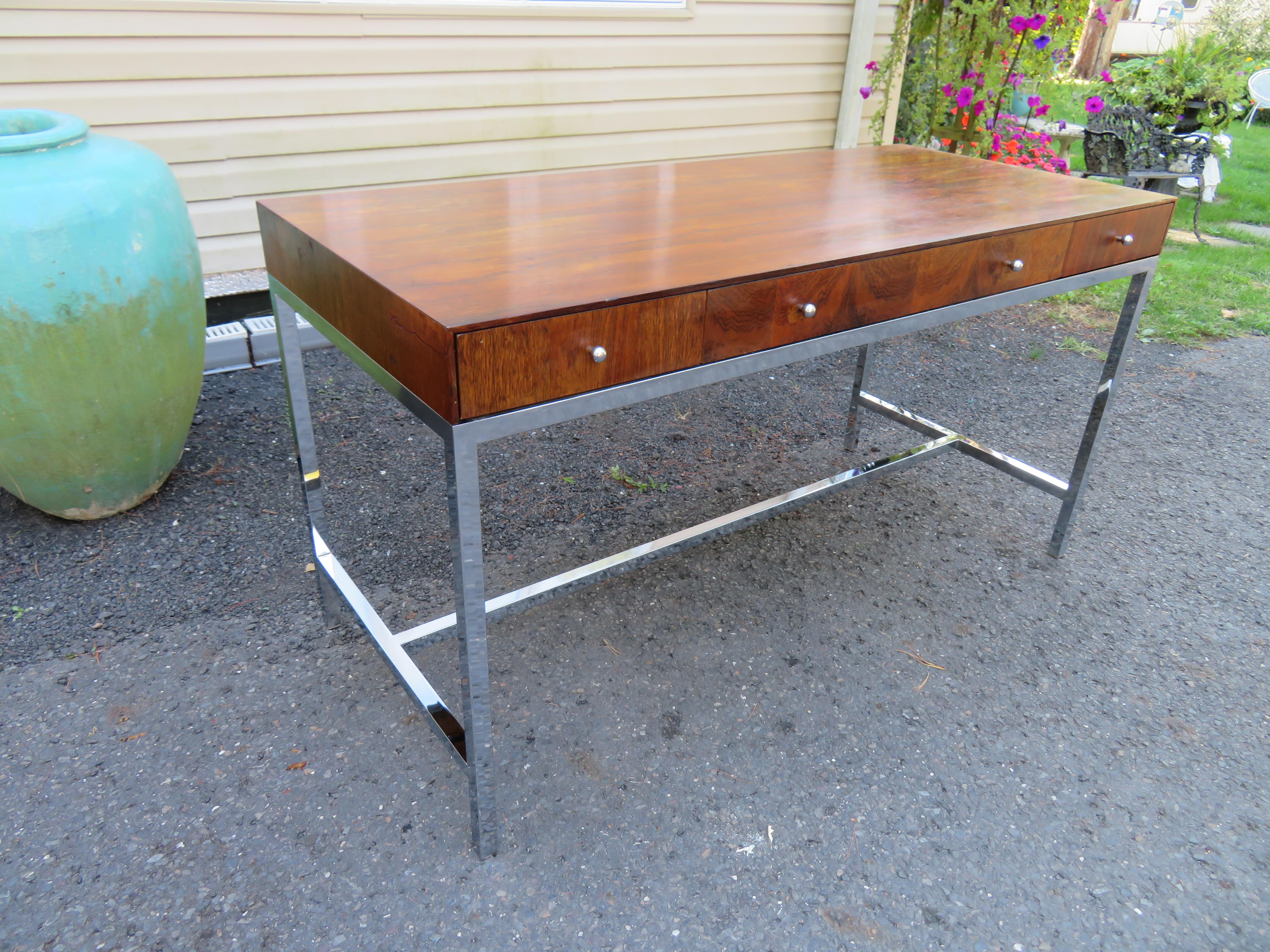 Marvelous Milo Baughman Style Rosewood Chrome Desk Mid-Century Modern For Sale 15