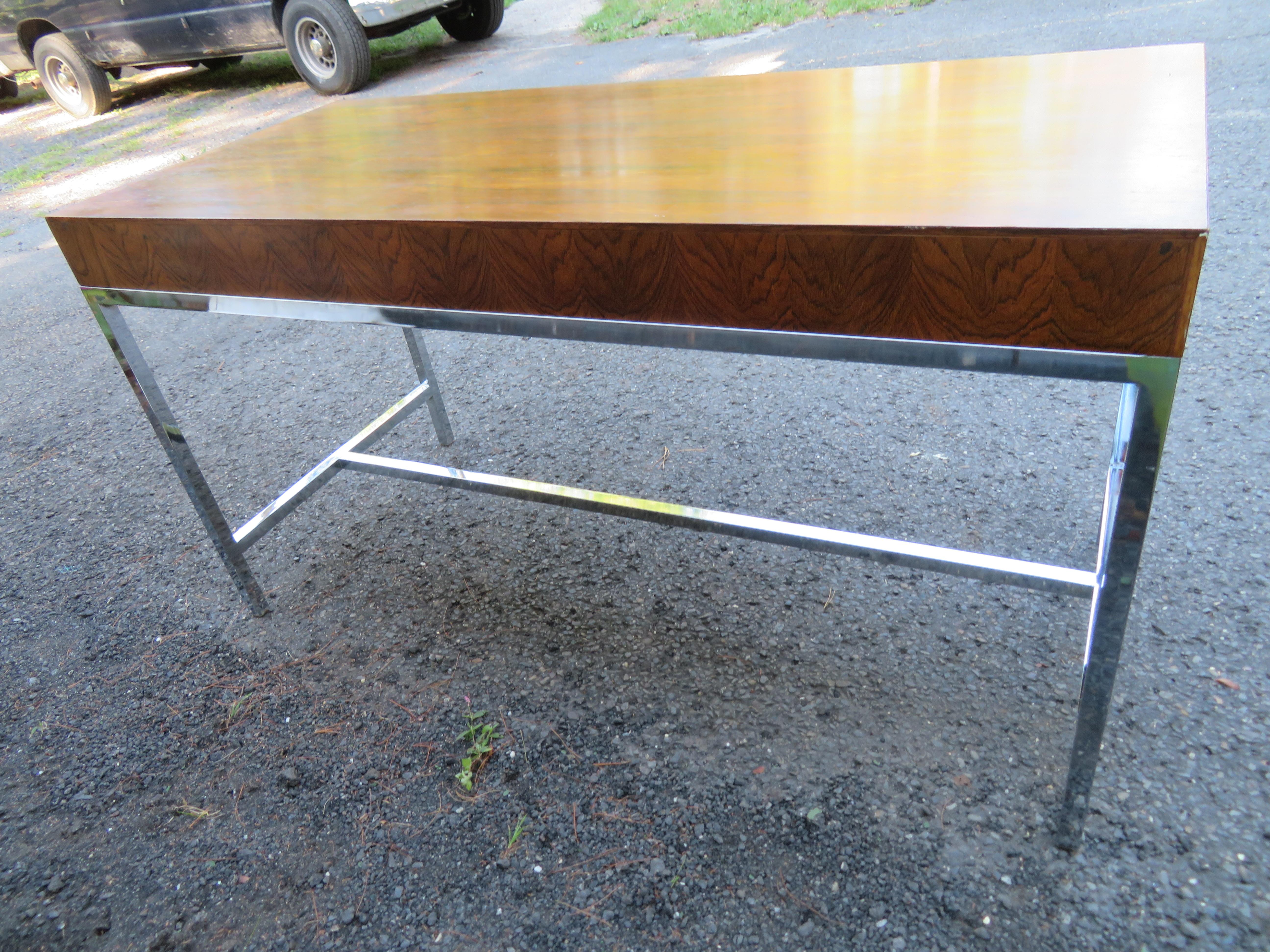 Mid-20th Century Marvelous Milo Baughman Style Rosewood Chrome Desk Mid-Century Modern For Sale