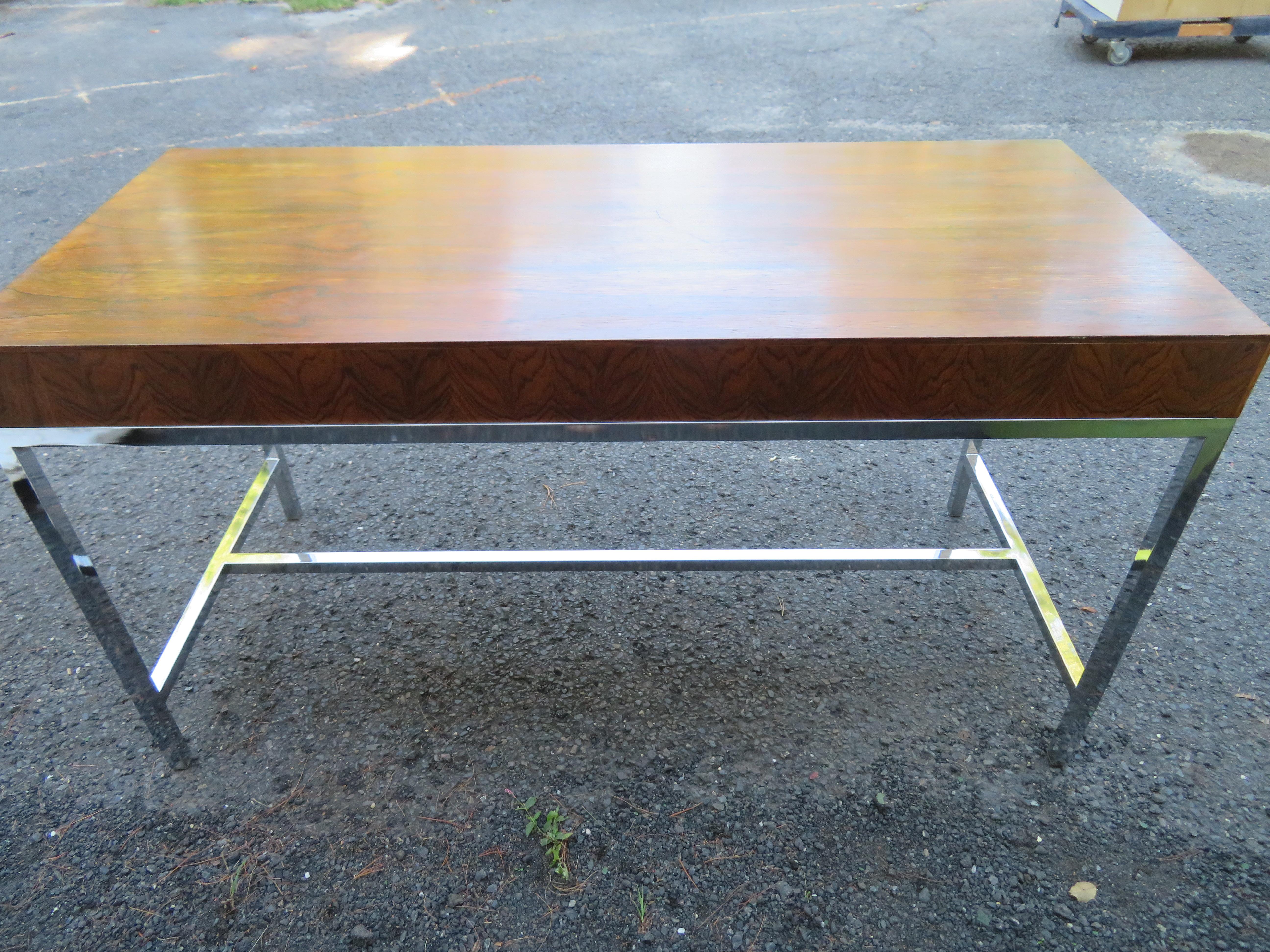Marvelous Milo Baughman Style Rosewood Chrome Desk Mid-Century Modern For Sale 3