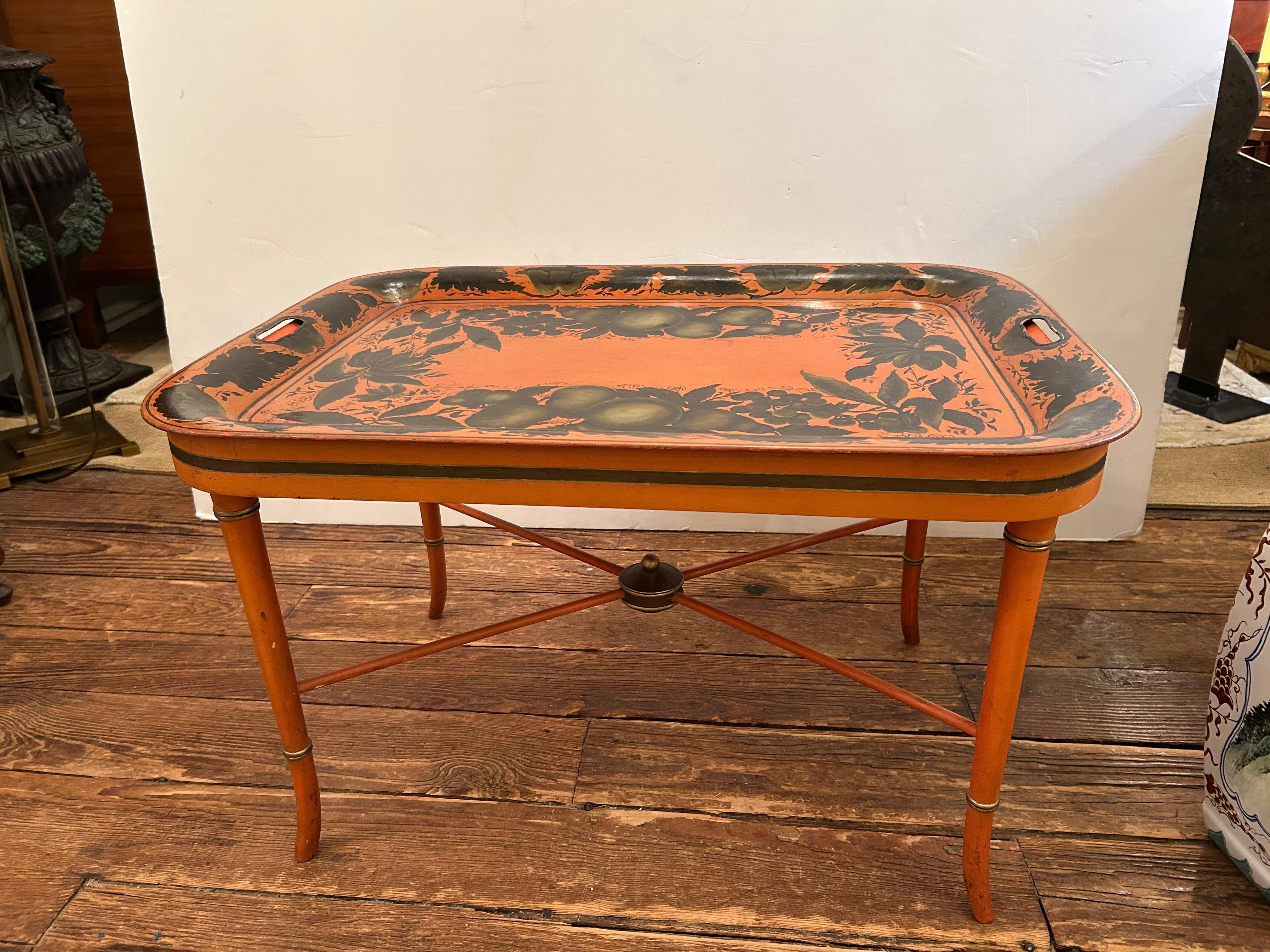 Marvelous Orange Vintage Tray Top Coffee Table For Sale 4
