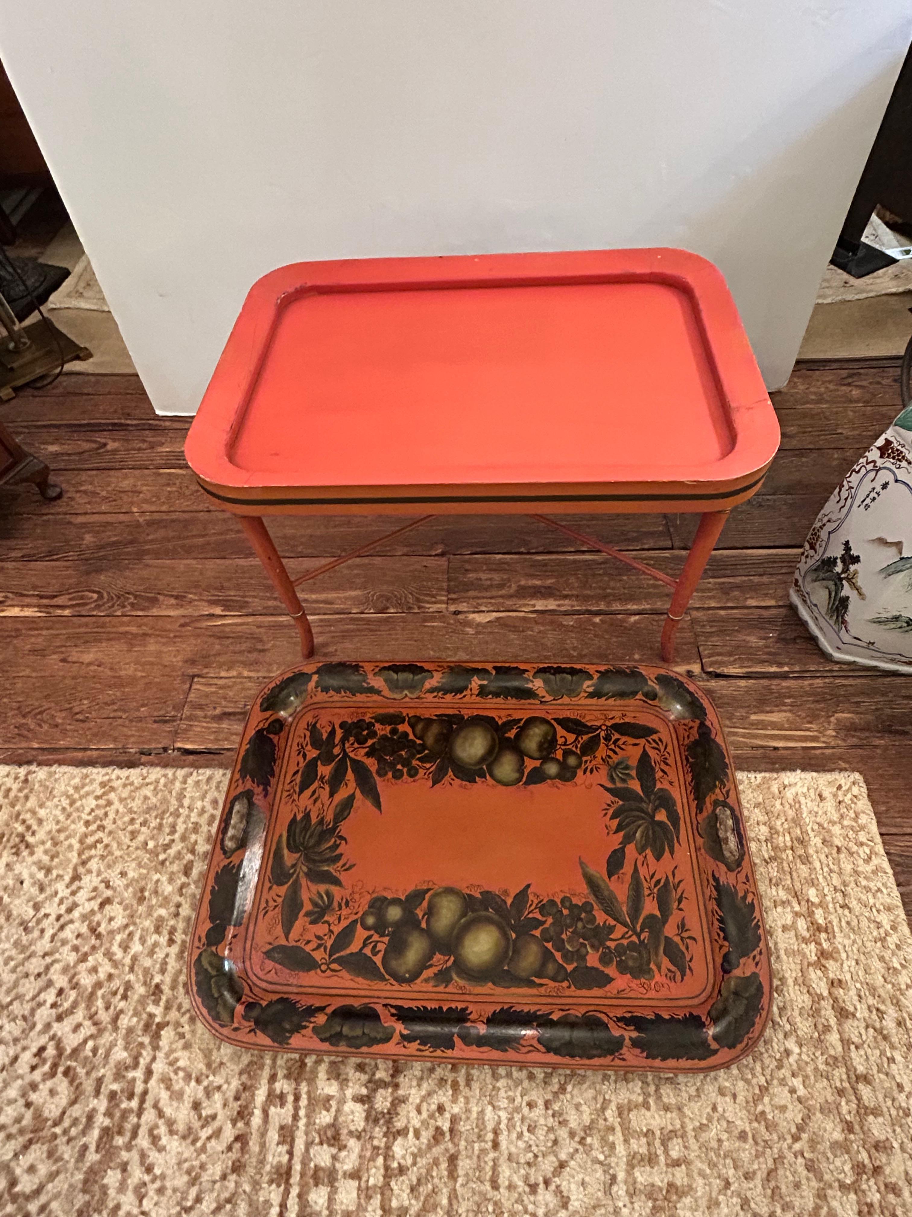 Marvelous Orange Vintage Tray Top Coffee Table For Sale 5