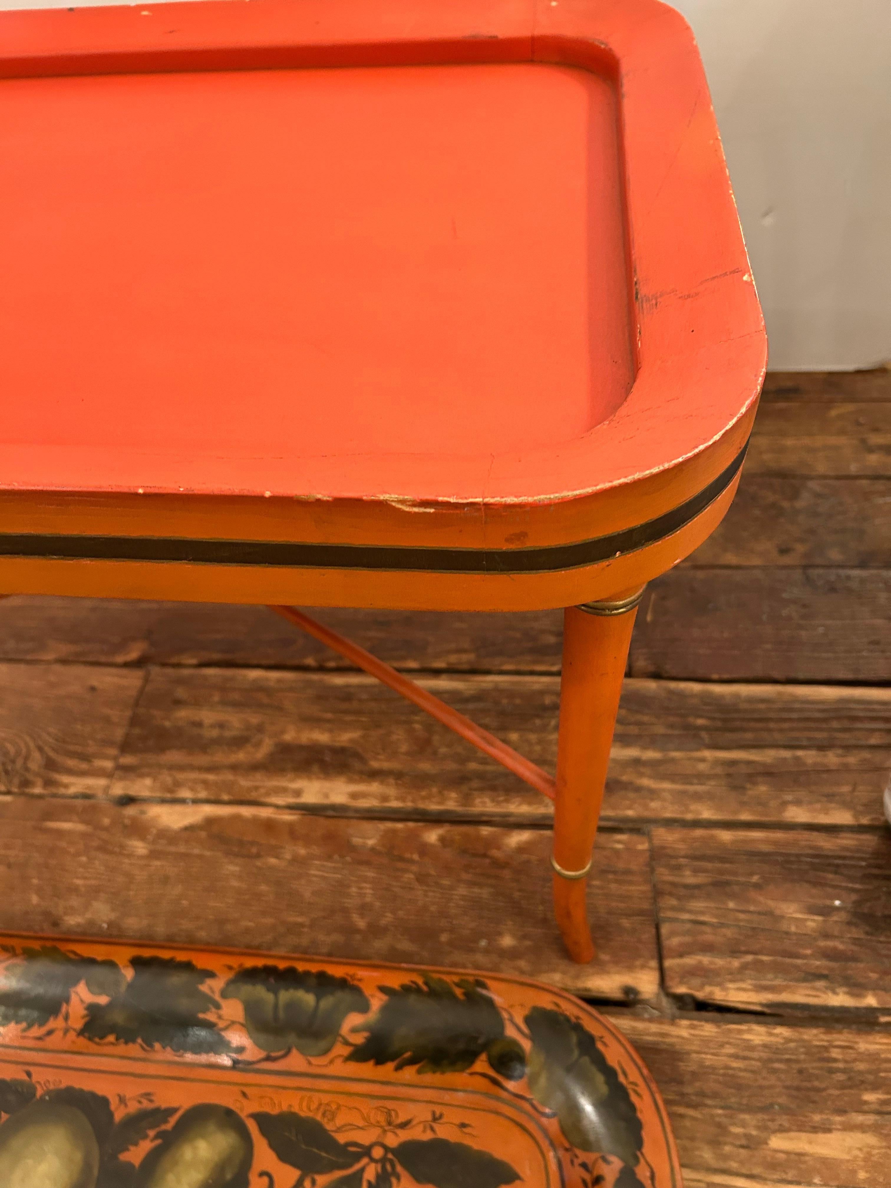 Marvelous Orange Vintage Tray Top Coffee Table For Sale 7