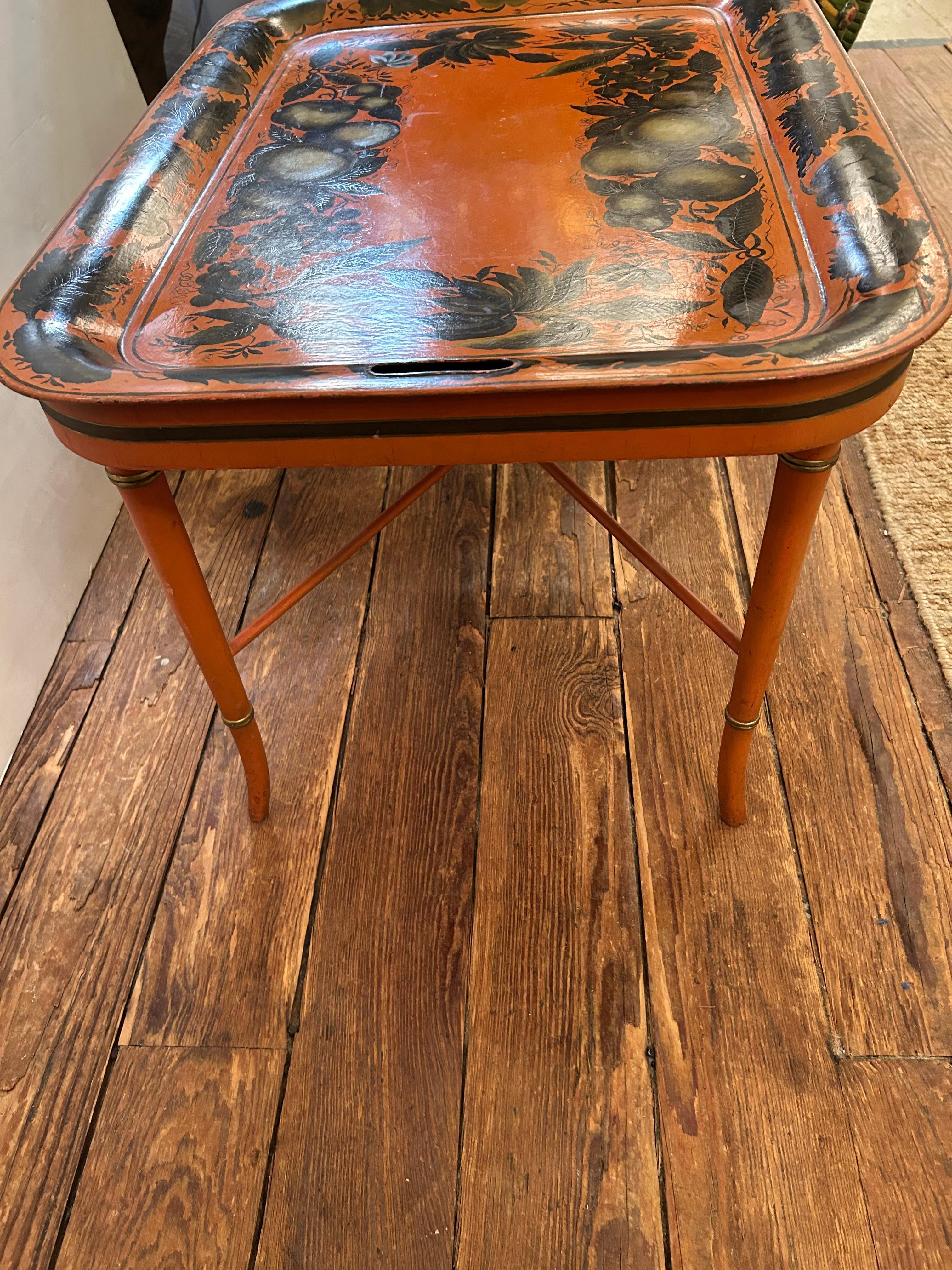 American Marvelous Orange Vintage Tray Top Coffee Table For Sale