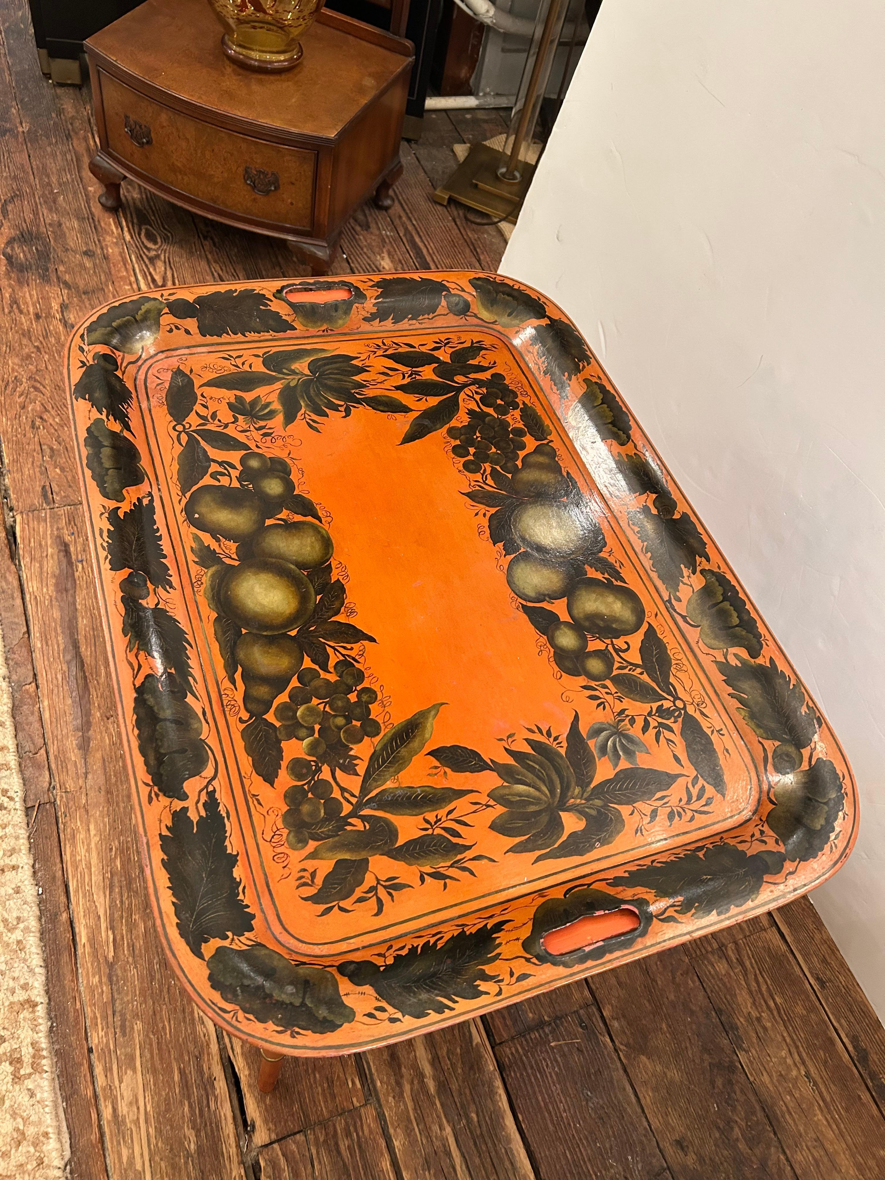 Marvelous Orange Vintage Tray Top Coffee Table In Good Condition For Sale In Hopewell, NJ