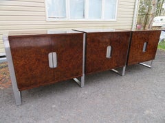 Marvelous Pace Collection 3 Piece Burled Walnut Aluminum Credenza Mid-Century