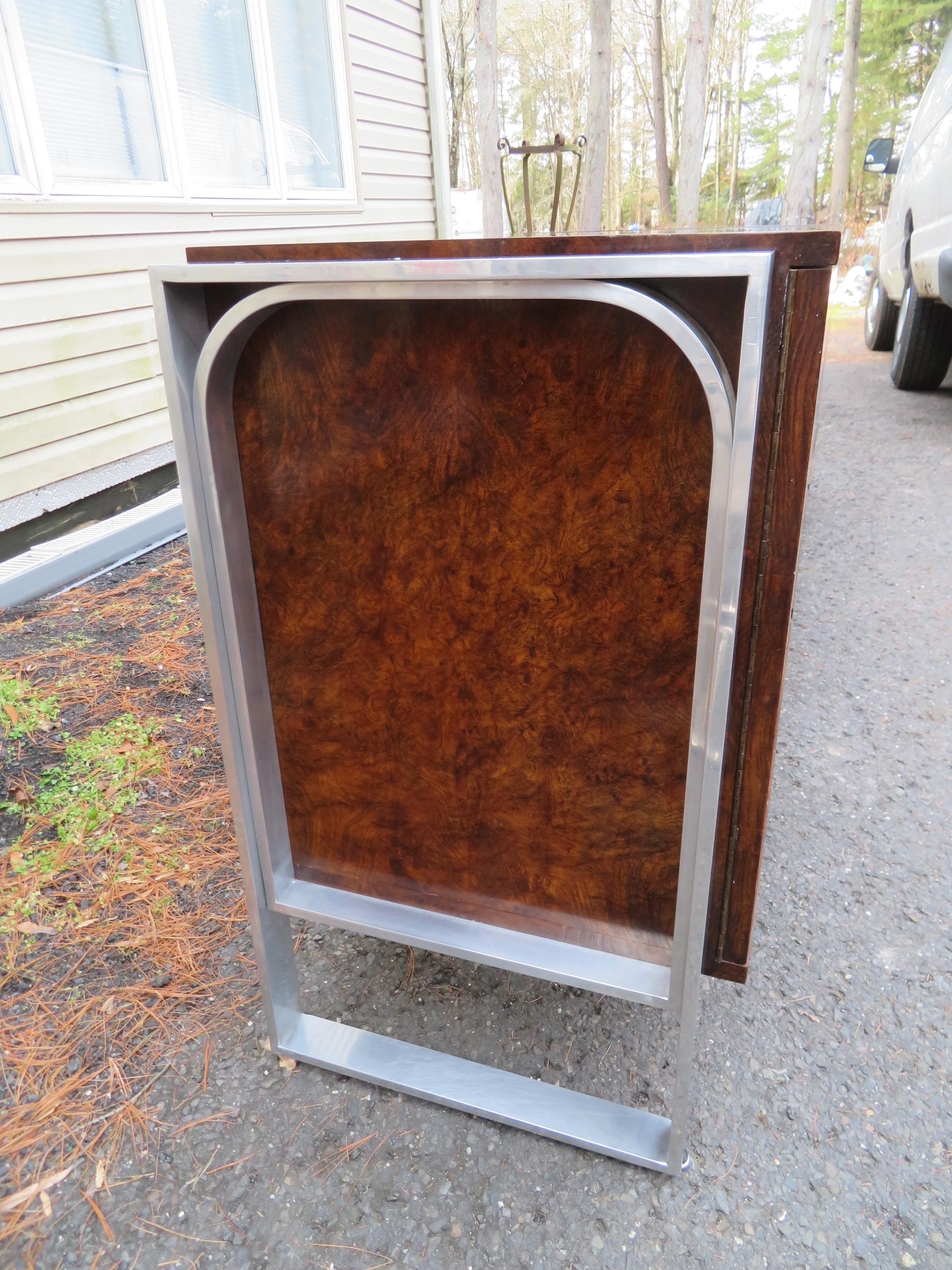 American Marvelous Pace Collection 3 Piece Burled Walnut Aluminum Credenza Mid-Century  For Sale