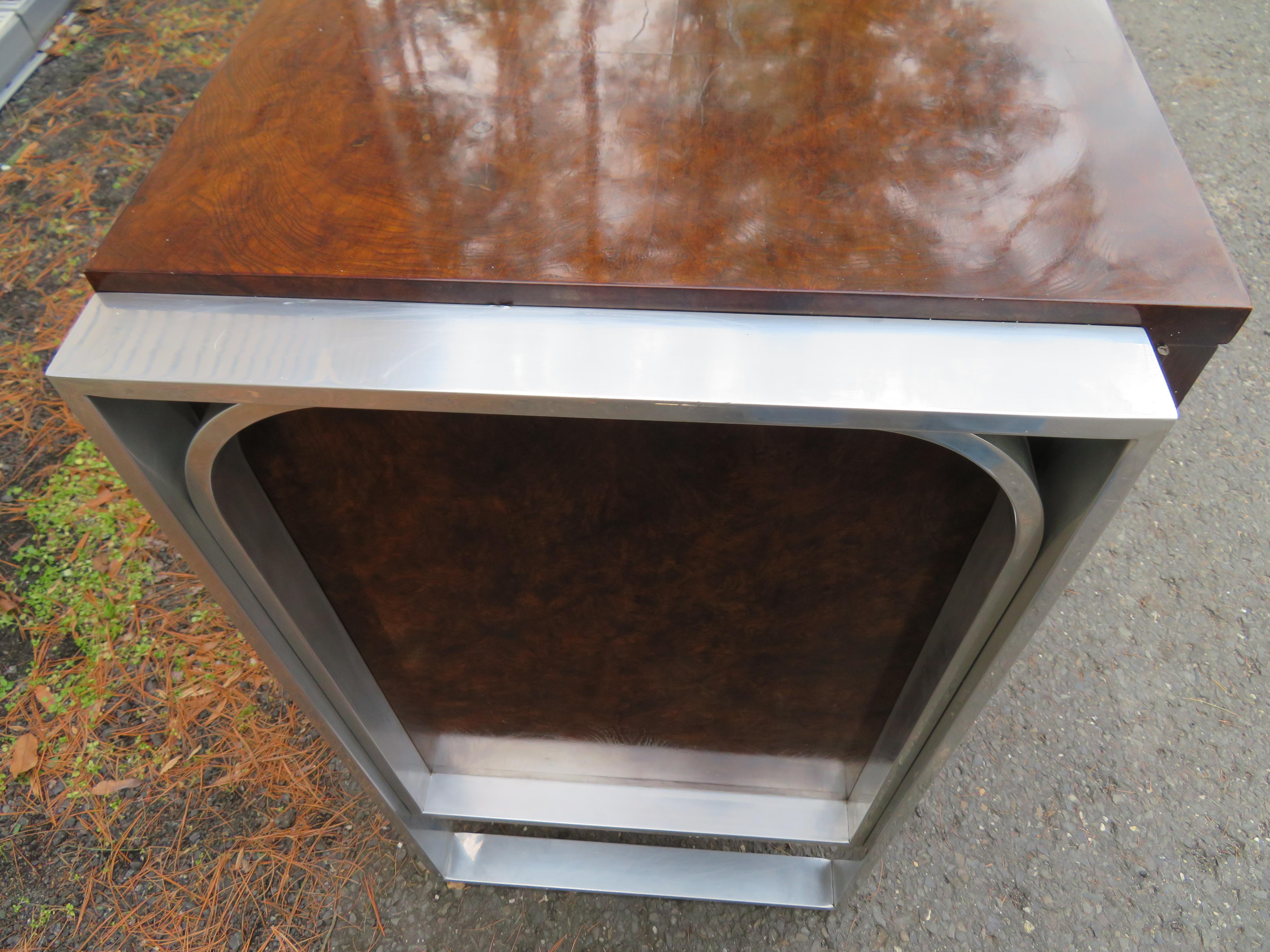Marvelous Pace Collection 3 Piece Burled Walnut Aluminum Credenza Mid-Century  In Good Condition For Sale In Pemberton, NJ