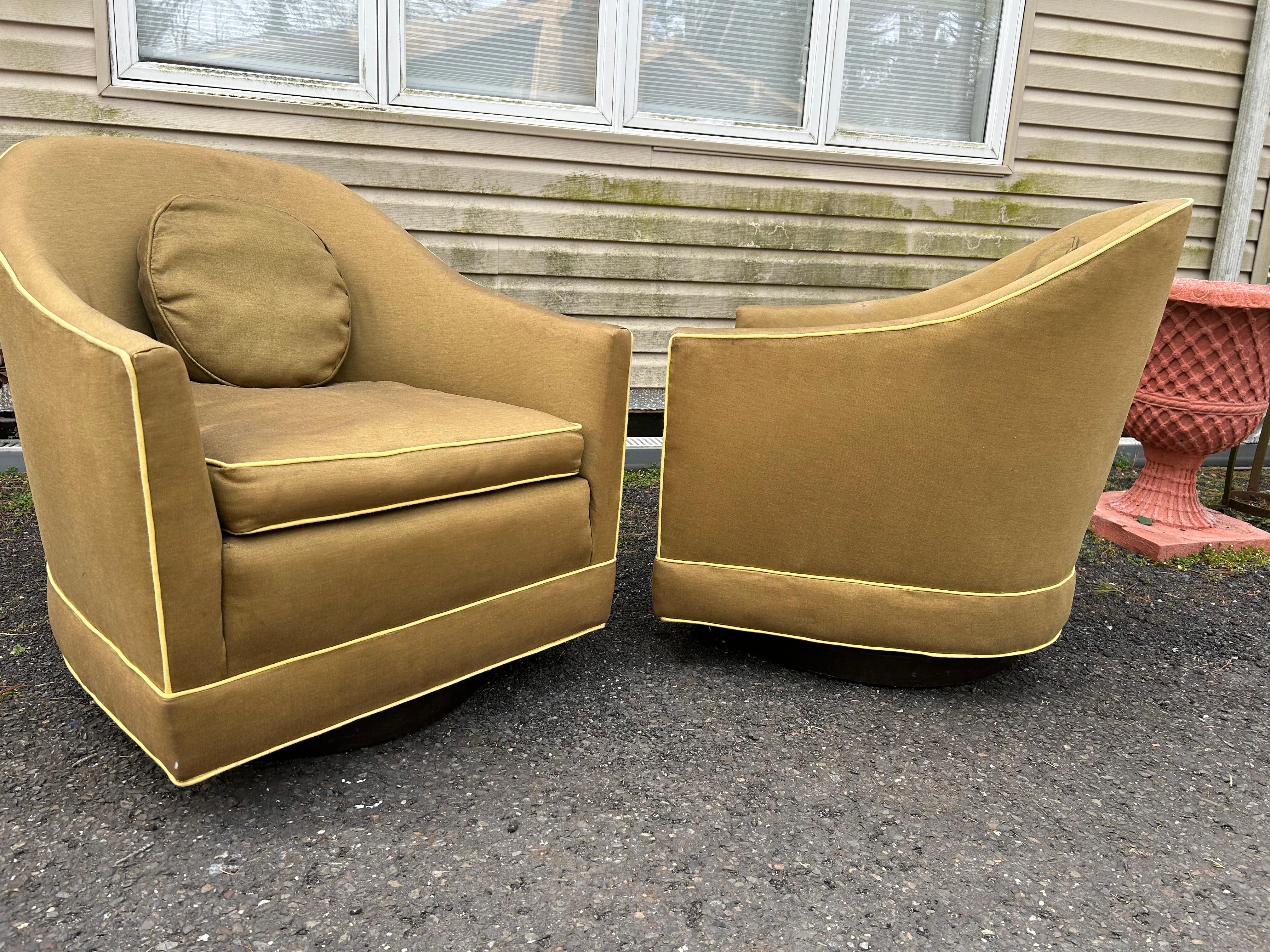 Paire fantastique de fauteuils de salon Harvey Probber à dossier tonneau pivotant, mi-siècle moderne en vente 2