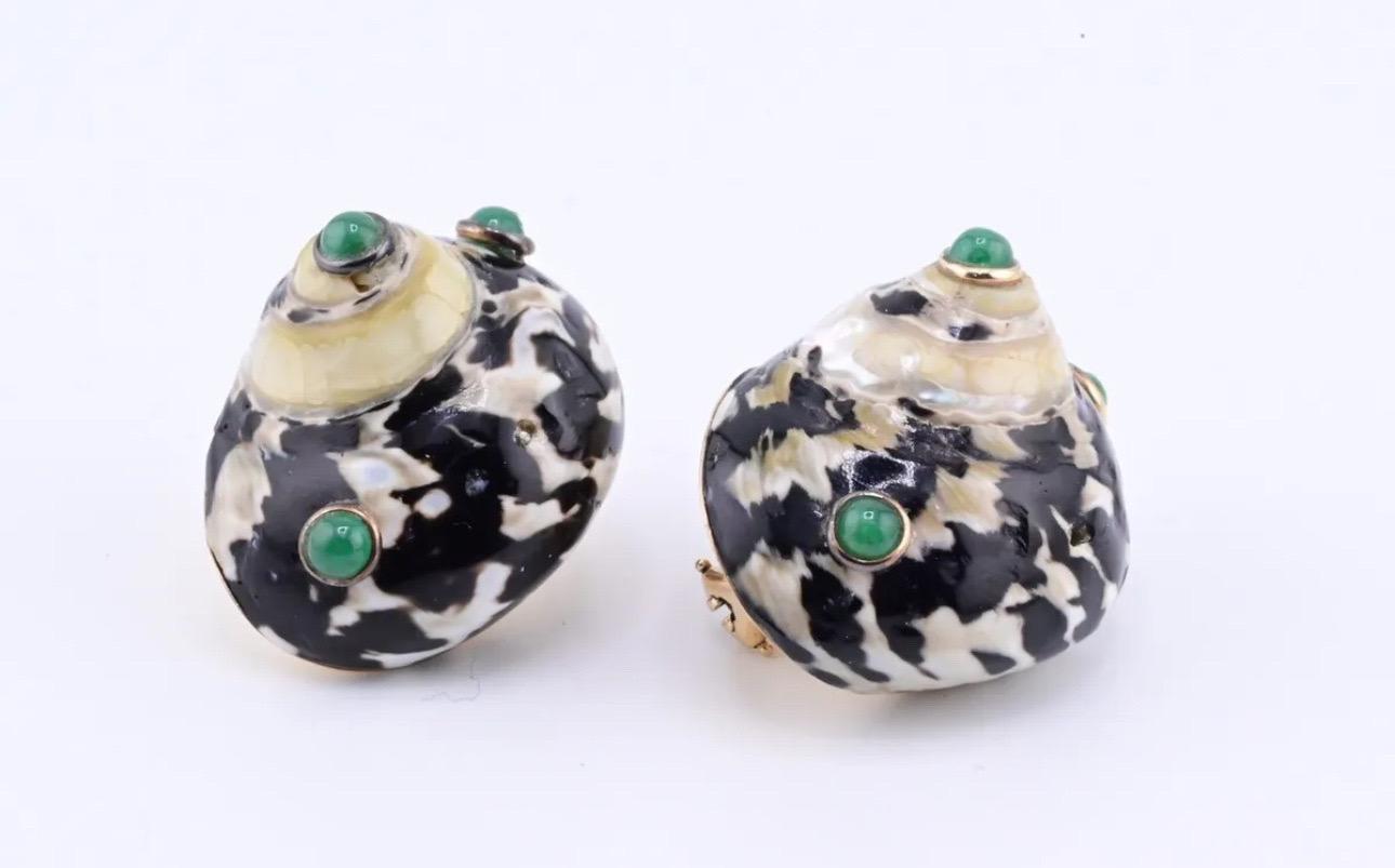 Marvelous Pair Of 14K Maz Seashell Earrings With Gemstones Seaman Schepps Style In Good Condition In Media, PA