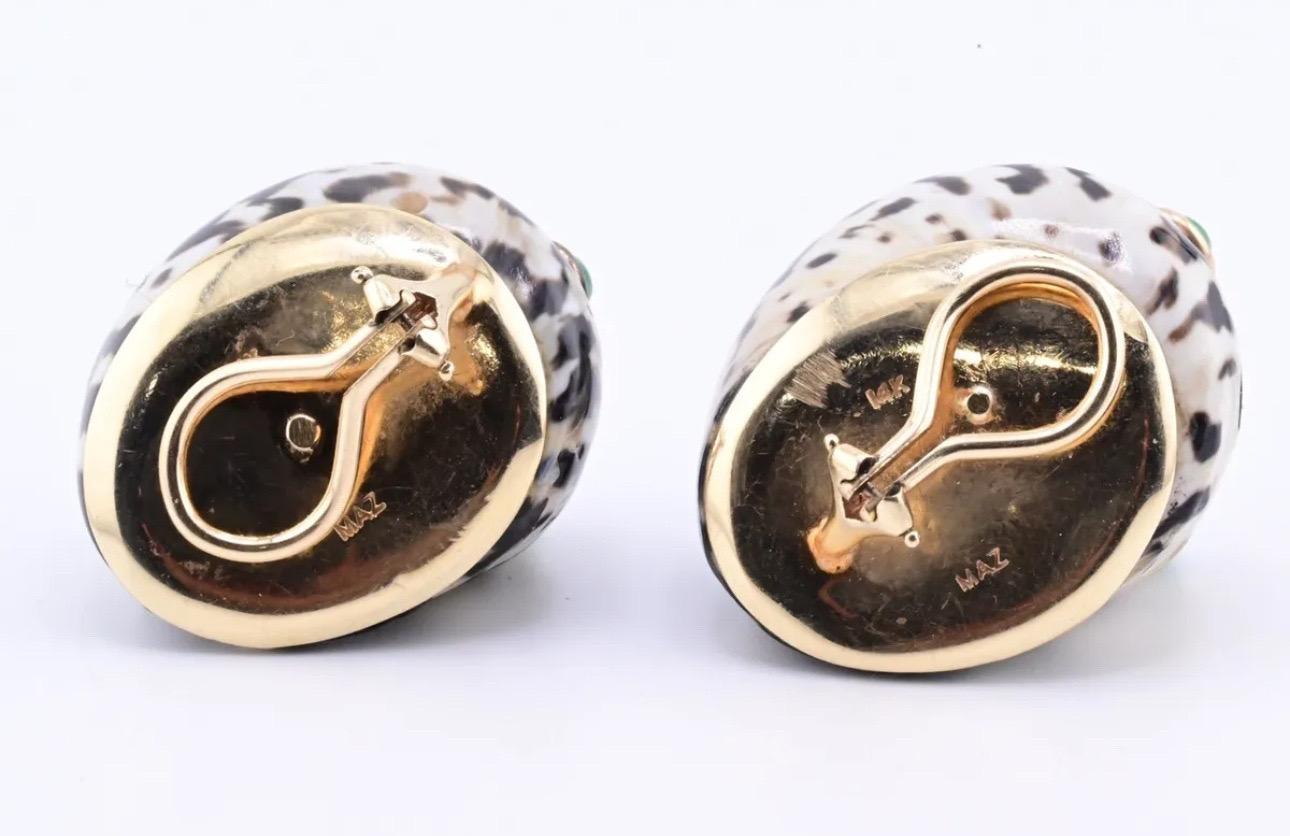 Marvelous Pair Of 14K Maz Seashell Earrings With Gemstones Seaman Schepps Style 1