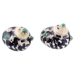 Marvelous Pair Of 14K Maz Seashell Earrings With Gemstones Seaman Schepps Style