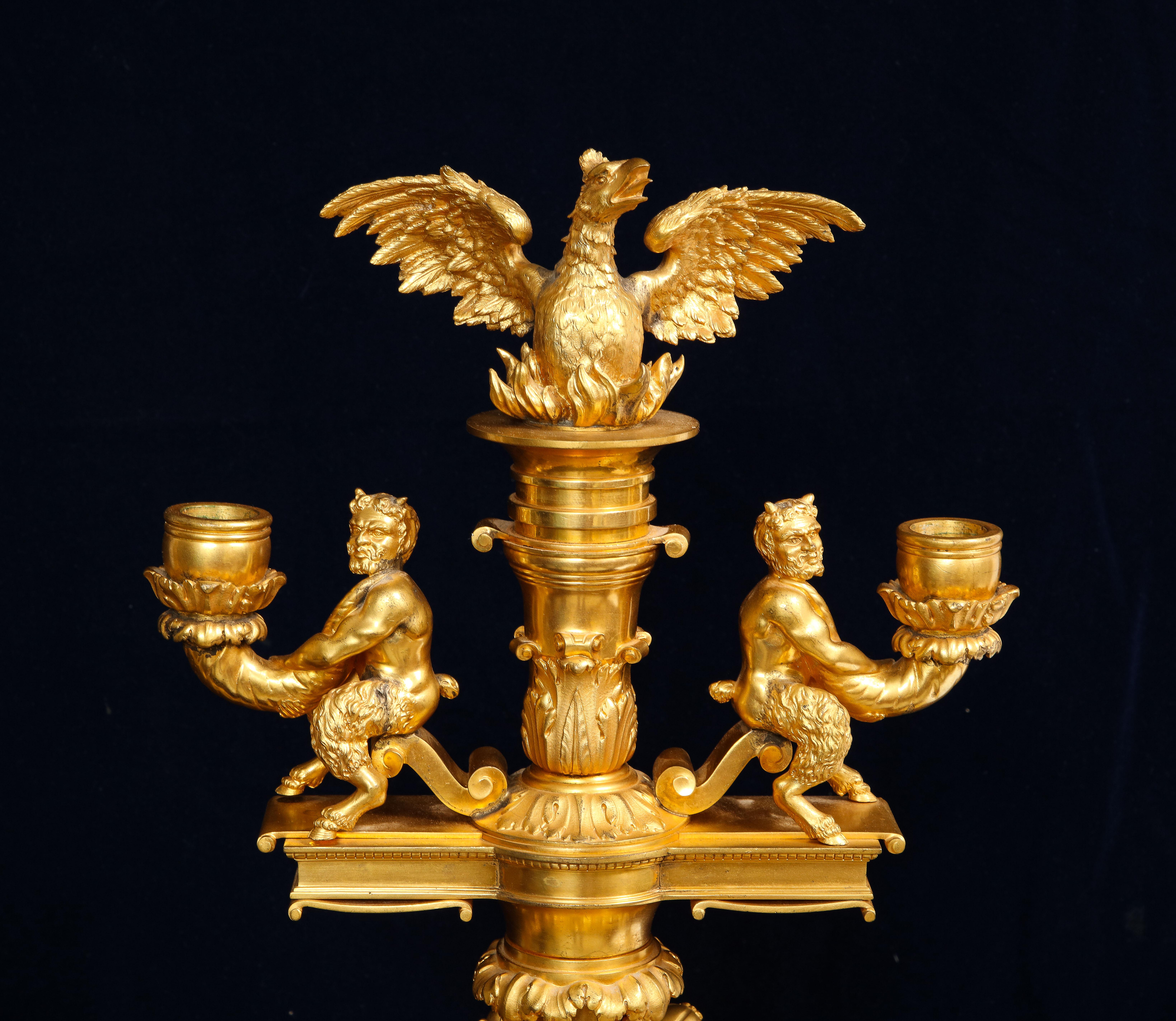 Merveilleuse paire de candélabres à quatre bras en bronze doré français du 19ème siècle, signés P. Canaux en vente 4