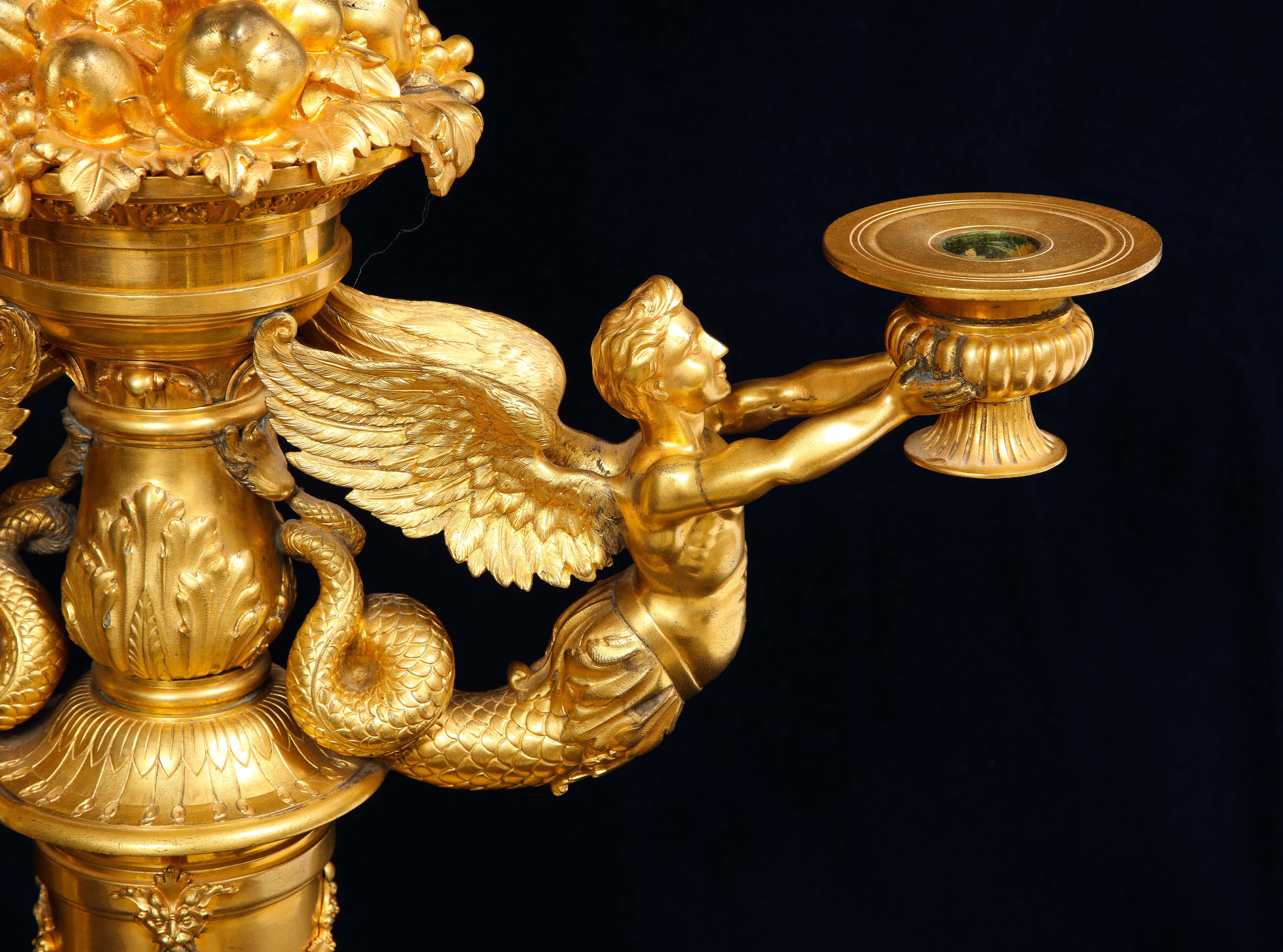 Marvelous Pair of 19th C. French Ormolu Four Arm Candelabras, Signed P. Canaux For Sale 7