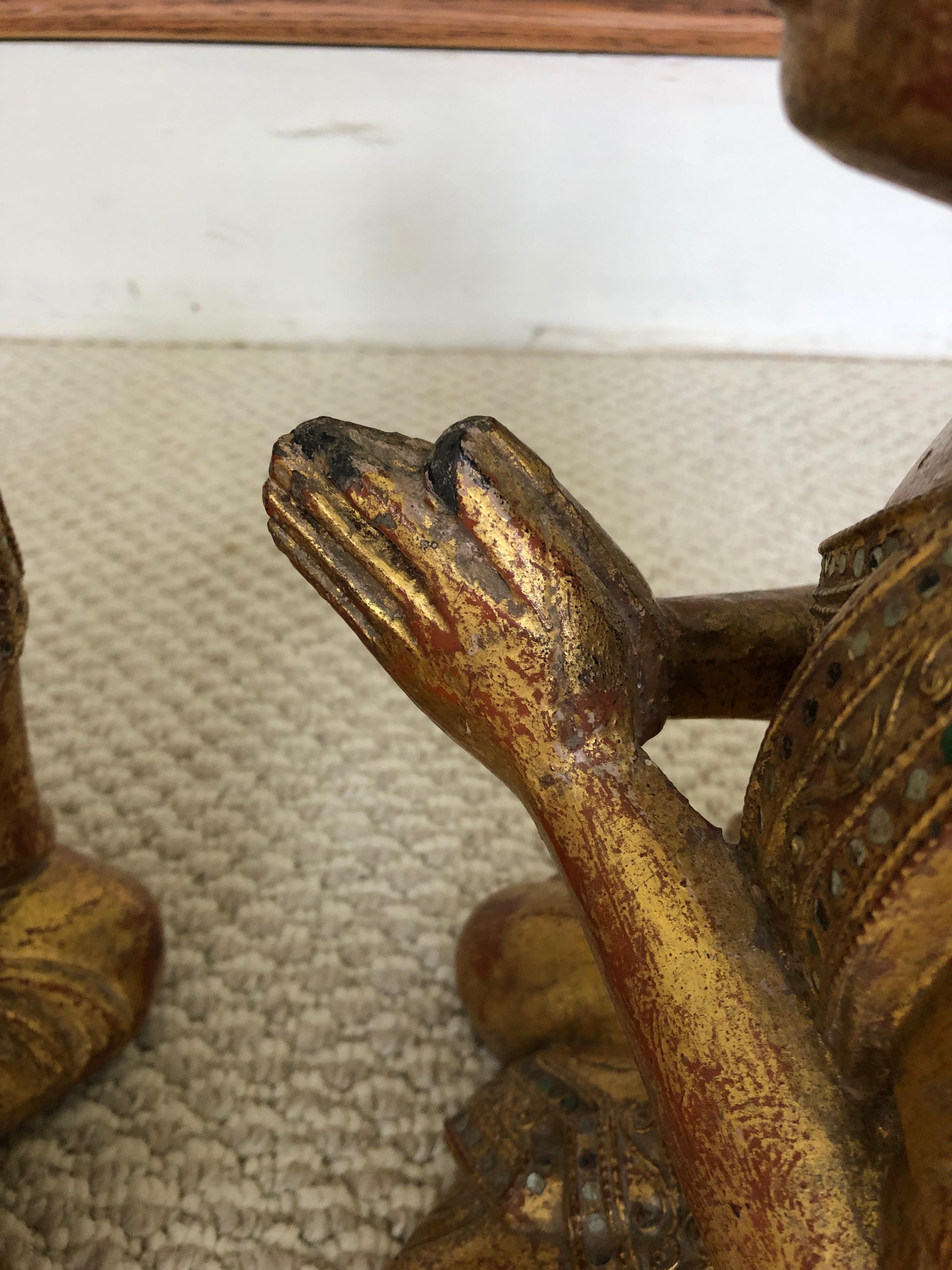 Marvellous Pair of 19th Century Gilded and Gem Encrusted Seated Monk Sculptures In Excellent Condition In Hopewell, NJ