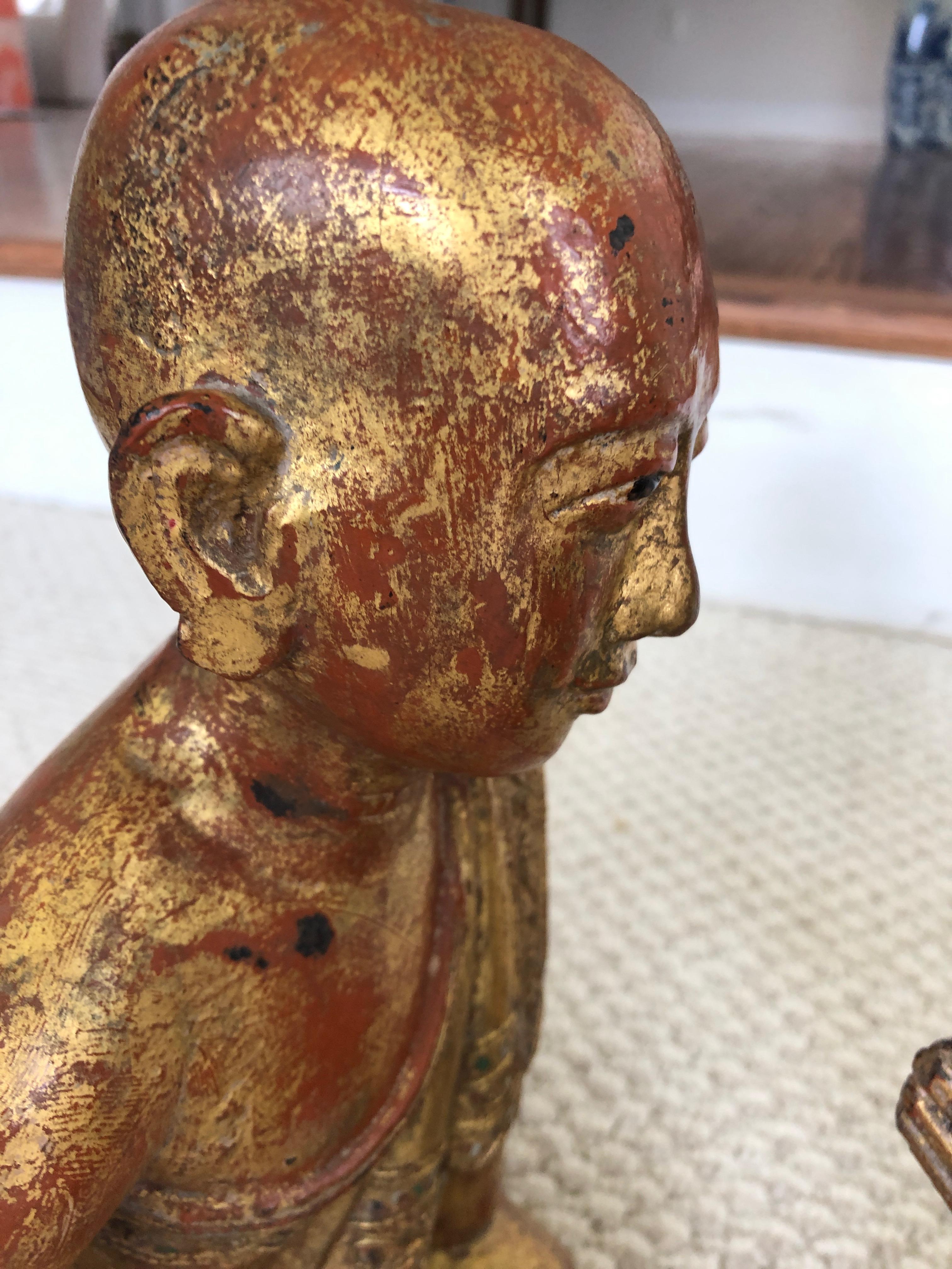 Marvellous Pair of 19th Century Gilded and Gem Encrusted Seated Monk Sculptures 1