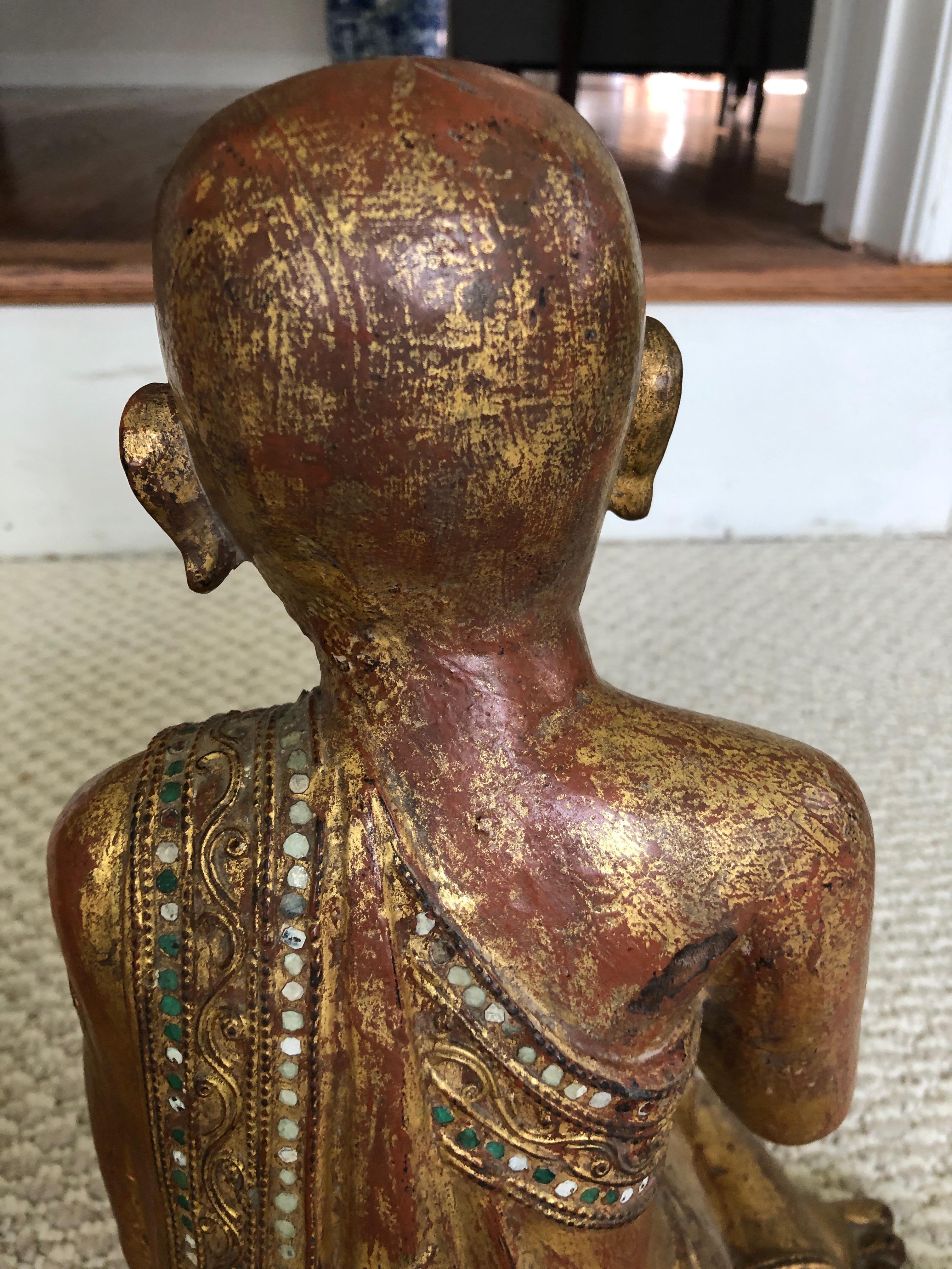 Marvellous Pair of 19th Century Gilded and Gem Encrusted Seated Monk Sculptures 2