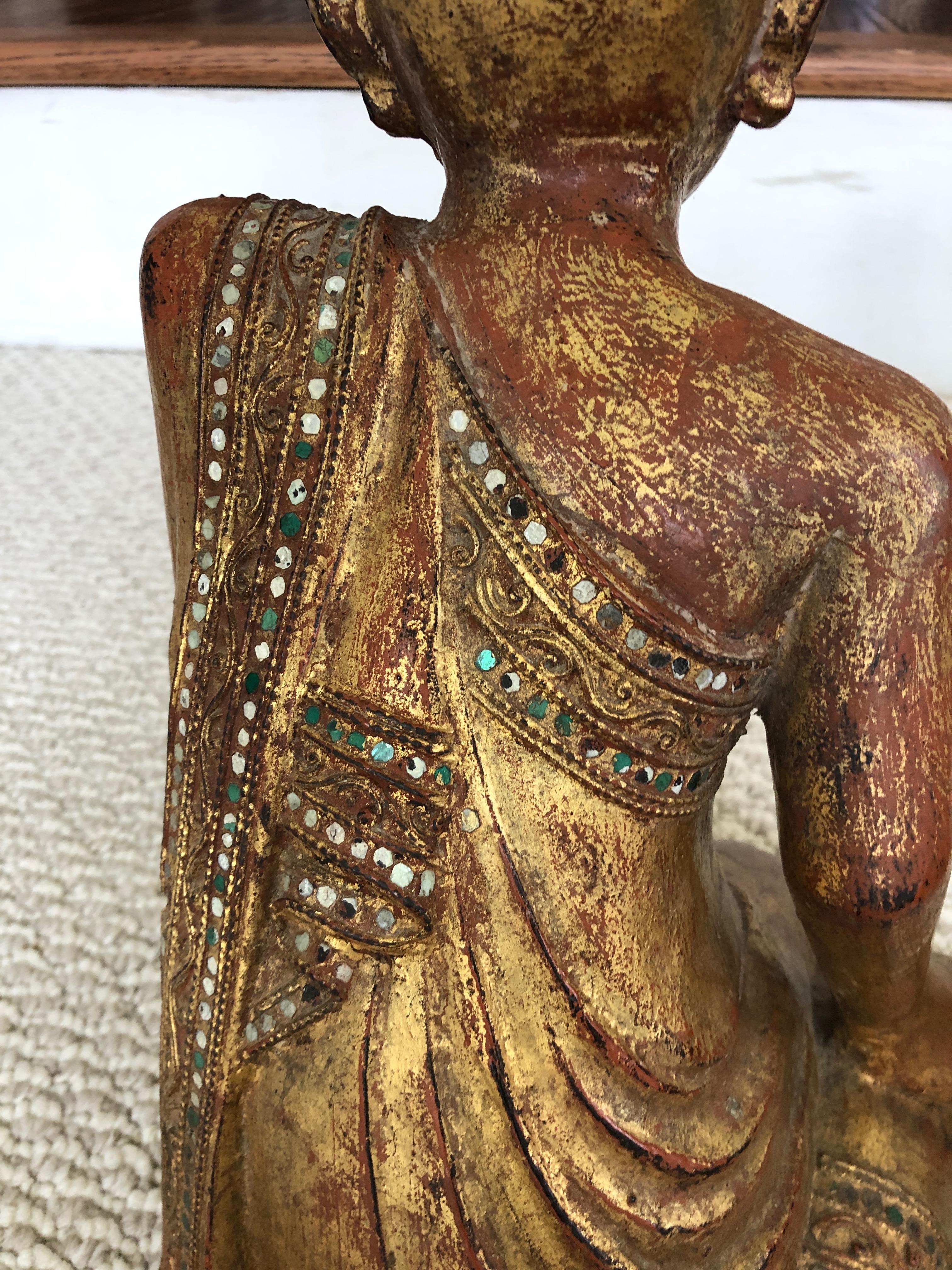 Marvellous Pair of 19th Century Gilded and Gem Encrusted Seated Monk Sculptures 3