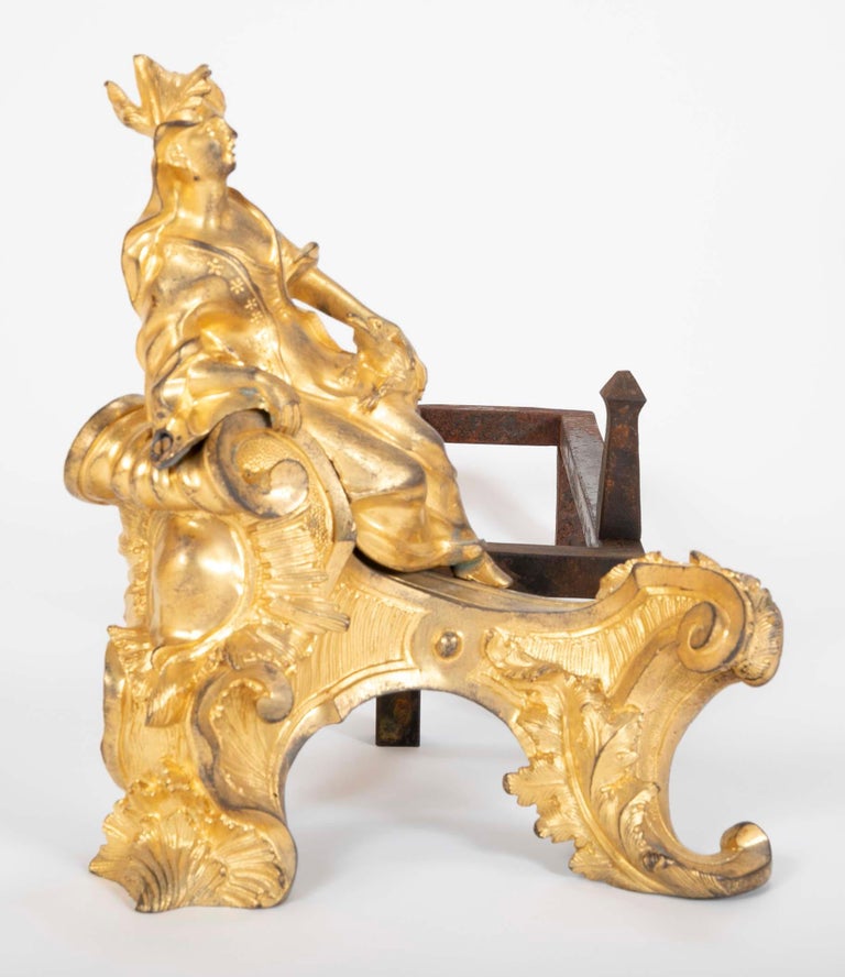 Marvelous Pair of Louis XV D'ore Bronze Chenets/Andirons Marvelous Pair of Louis XV D'ore Bronze Chenets/Andirons