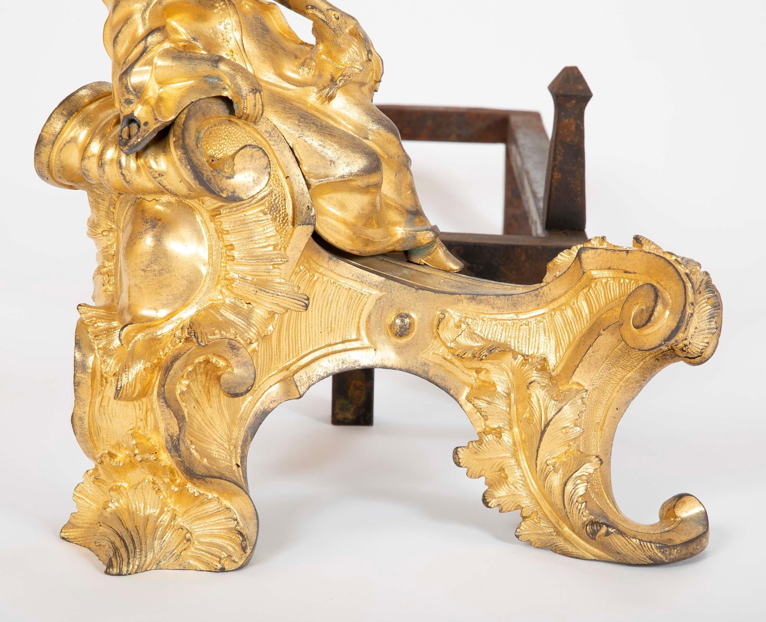 Marvelous Pair of Chinoiserie  Louis XV Dore Bronze Chenets For Sale 5