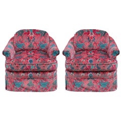 Marvelous Pair of Classic Rolled Arm Velvet Animal Print Club or Lounge Chairs