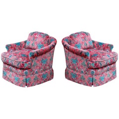 Marvelous Pair of Classic Rolled Arm Velvet Animal Print Club or Lounge Chairs