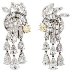 Marvelous Pair of Dimond and Colored Dimond Platinum Set Earrings, GIA Cert.