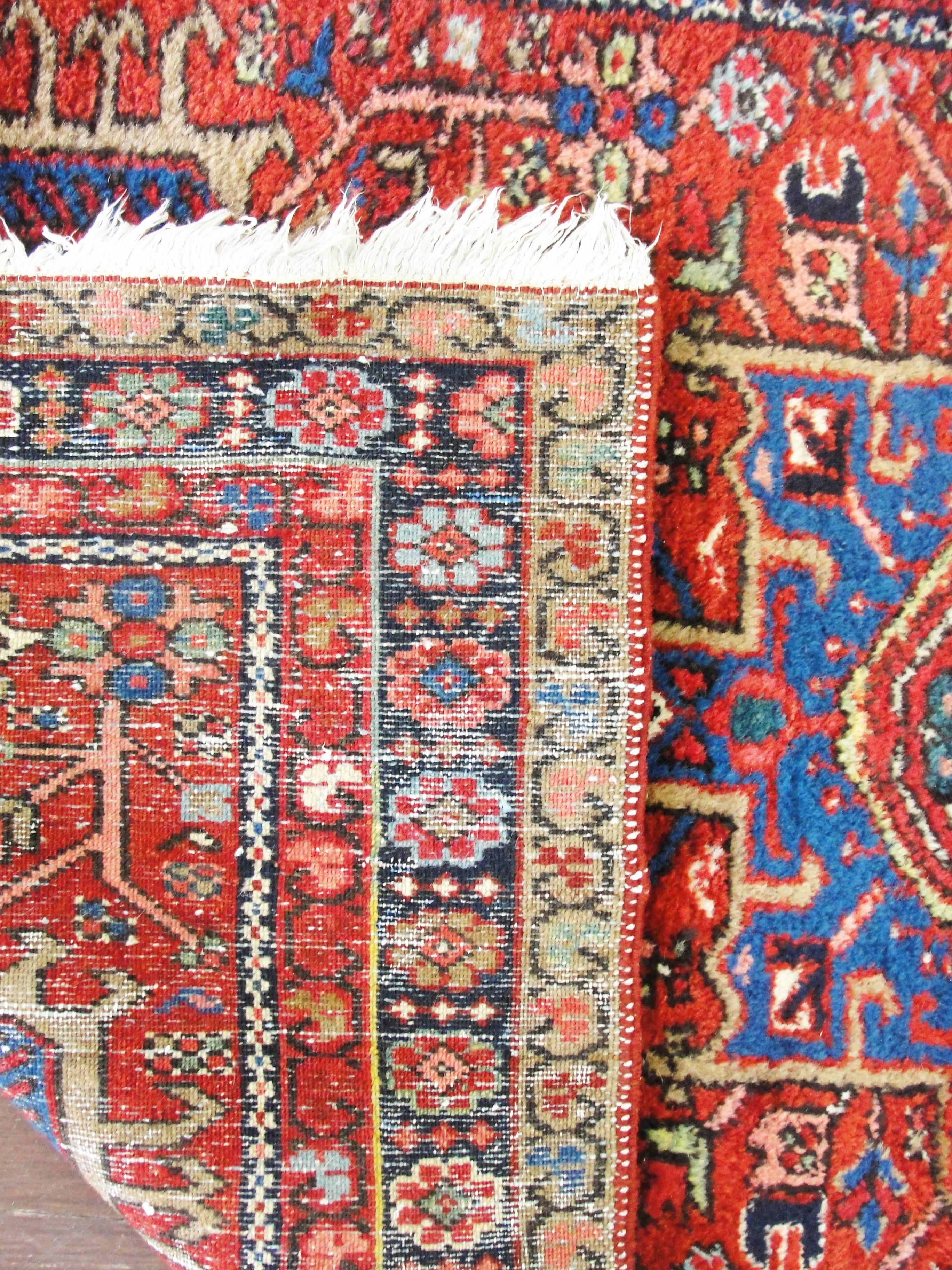Excellent condition and great colors, circa 1930.
Karajah, Heriz, Serapi, Bakshaish. Karaja and Serapi or Bakshaish all are villages in the district of Heriz north west Persia. Since mid-19th century rugs from these area imported to US and European