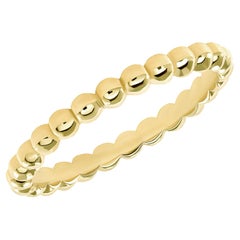 Polished Beaded Stackable 14 Gold Round Shape Diamond Ring
