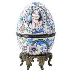 Marvelous Russian Enamel Silver Egg With Cherubs Breath-Taking Details