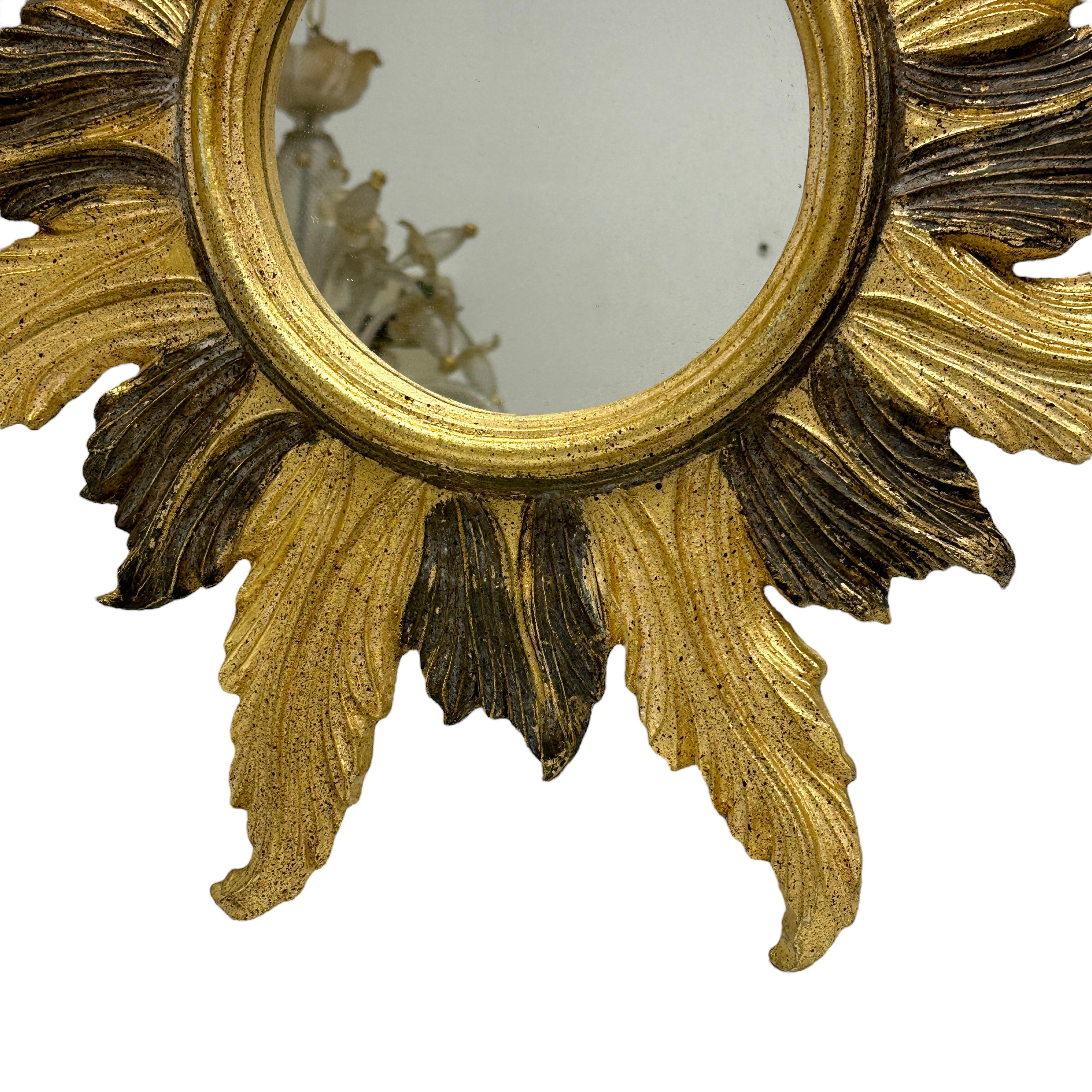 Hollywood Regency Marvelous Starburst Sunburst Mirror Gilded Composition Italy, 1950s For Sale