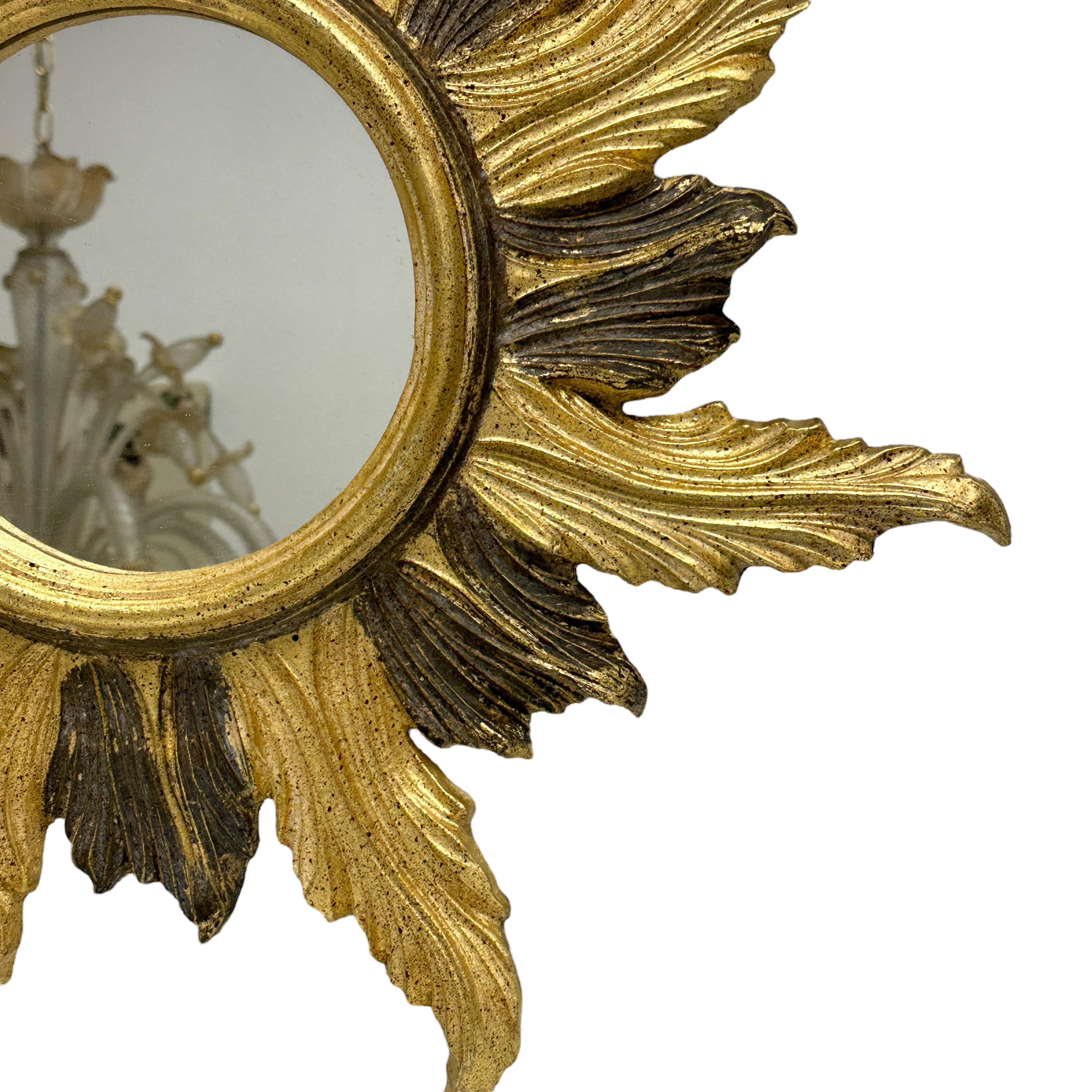 Italian Marvelous Starburst Sunburst Mirror Gilded Composition Italy, 1950s For Sale