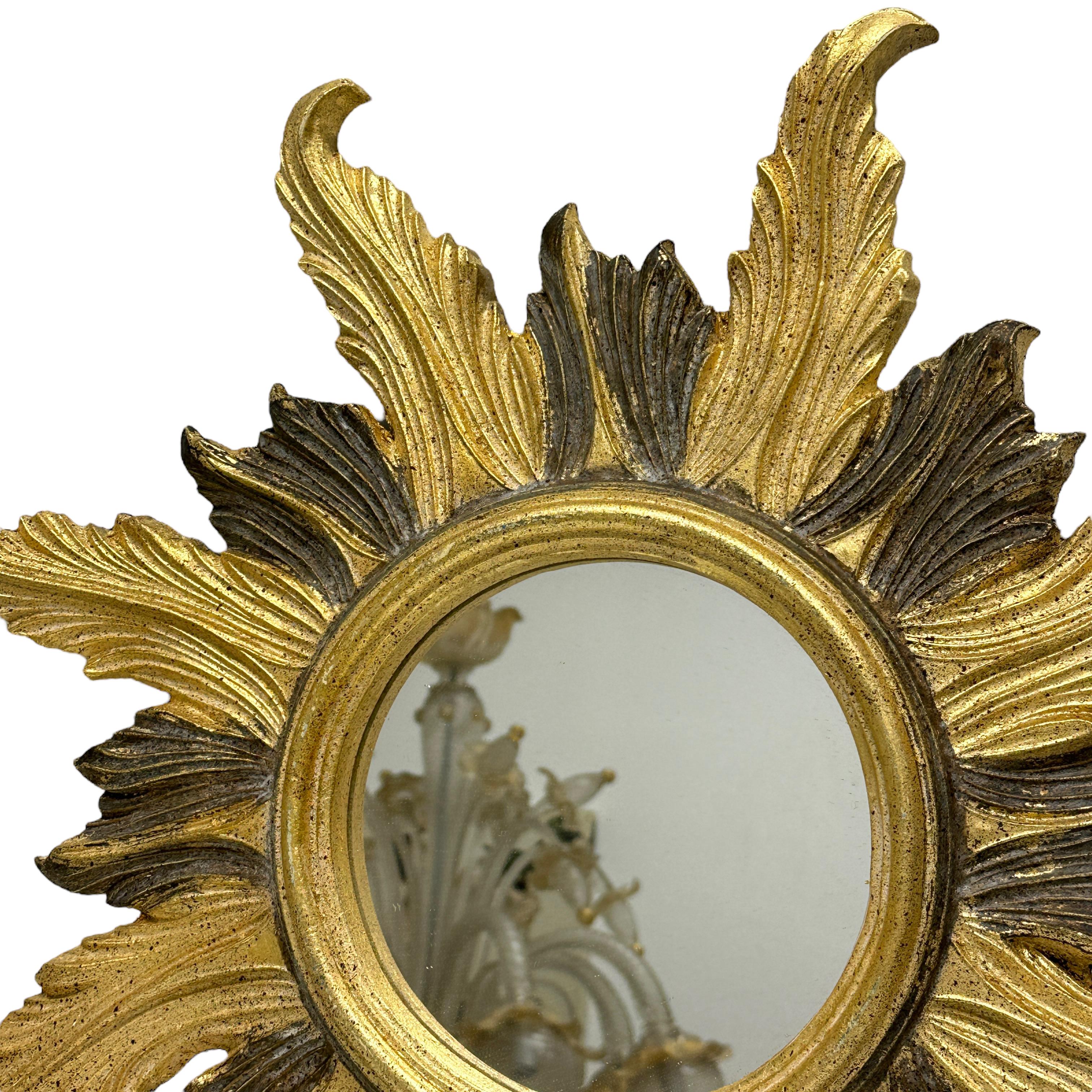 Wunderschöner Starburst-Spiegel mit Sonnenschliff, vergoldet, Italien, 1950er Jahre im Zustand „Gut“ im Angebot in Nuernberg, DE