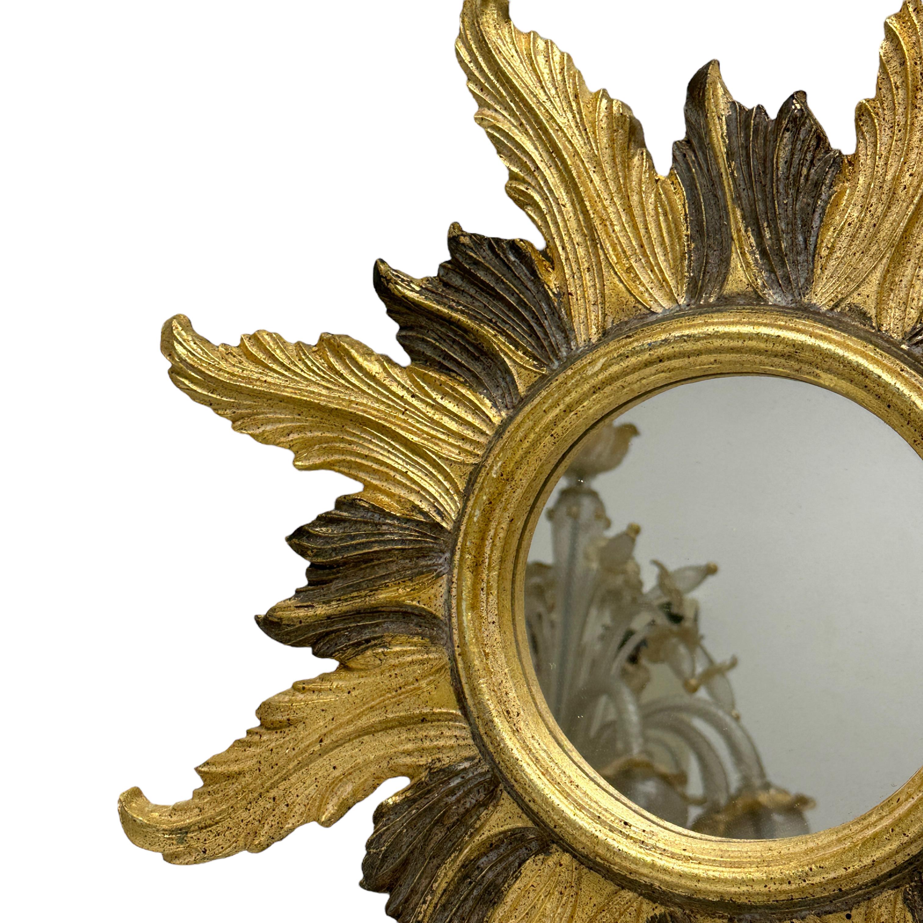 Wunderschöner Starburst-Spiegel mit Sonnenschliff, vergoldet, Italien, 1950er Jahre (Mitte des 20. Jahrhunderts) im Angebot
